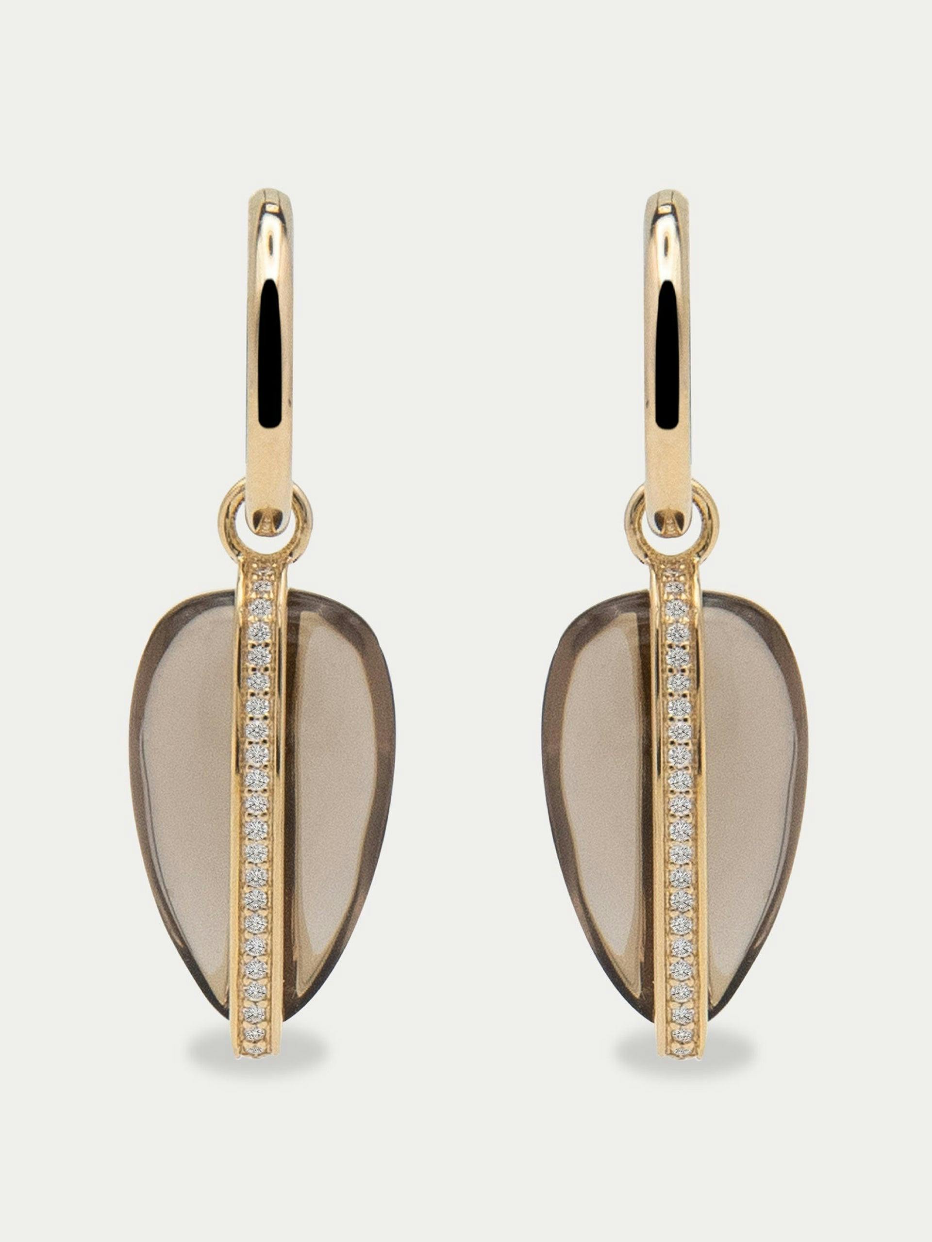 14K smokey quartz diamond pebble earrings