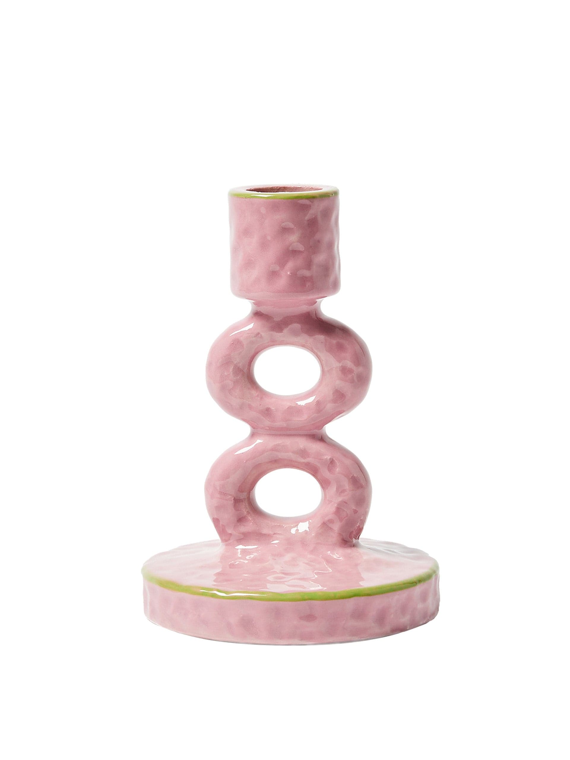 Tuo pink ceramic candlestick holder