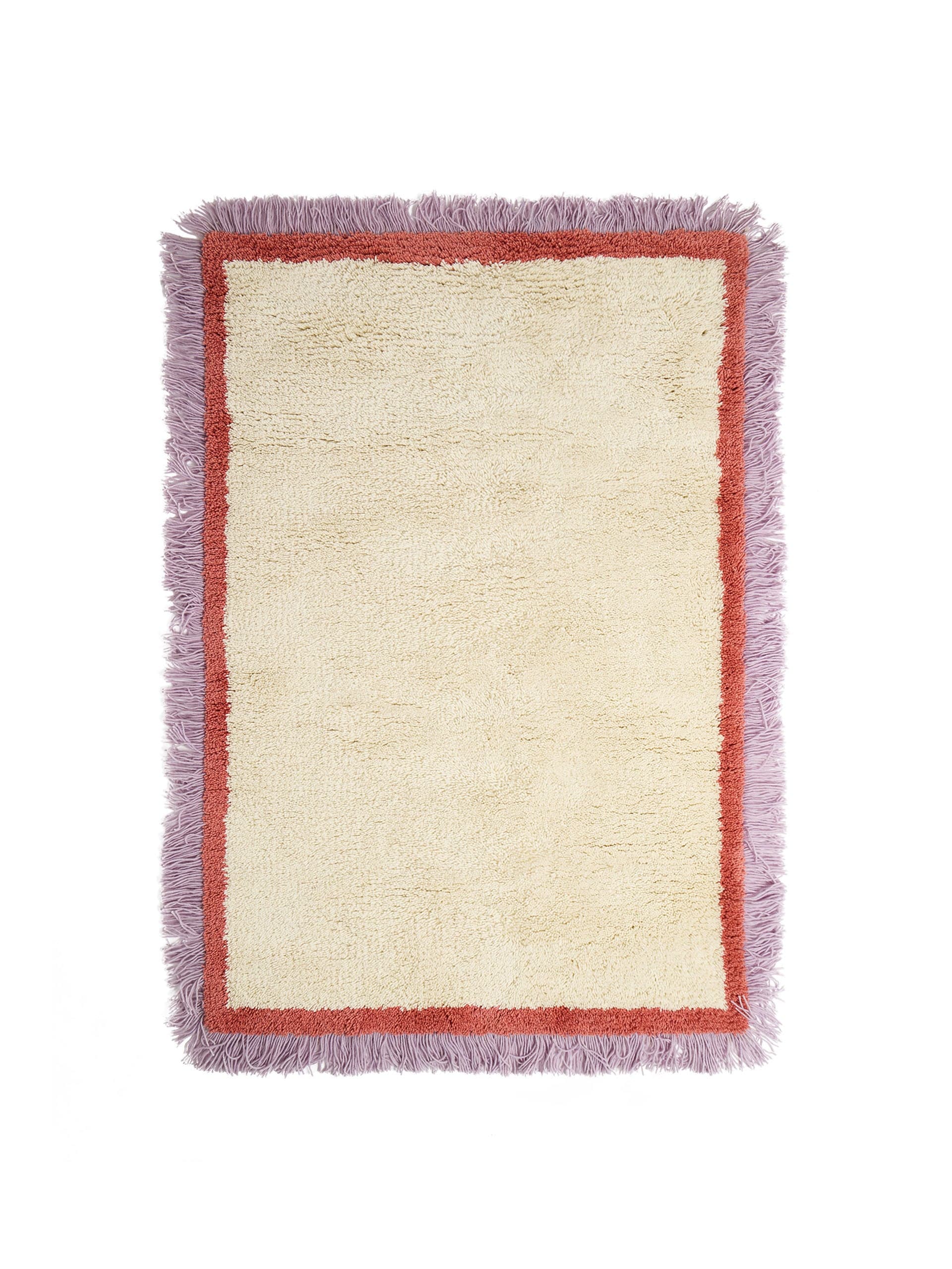 Danton purple fringed white fluffy rug