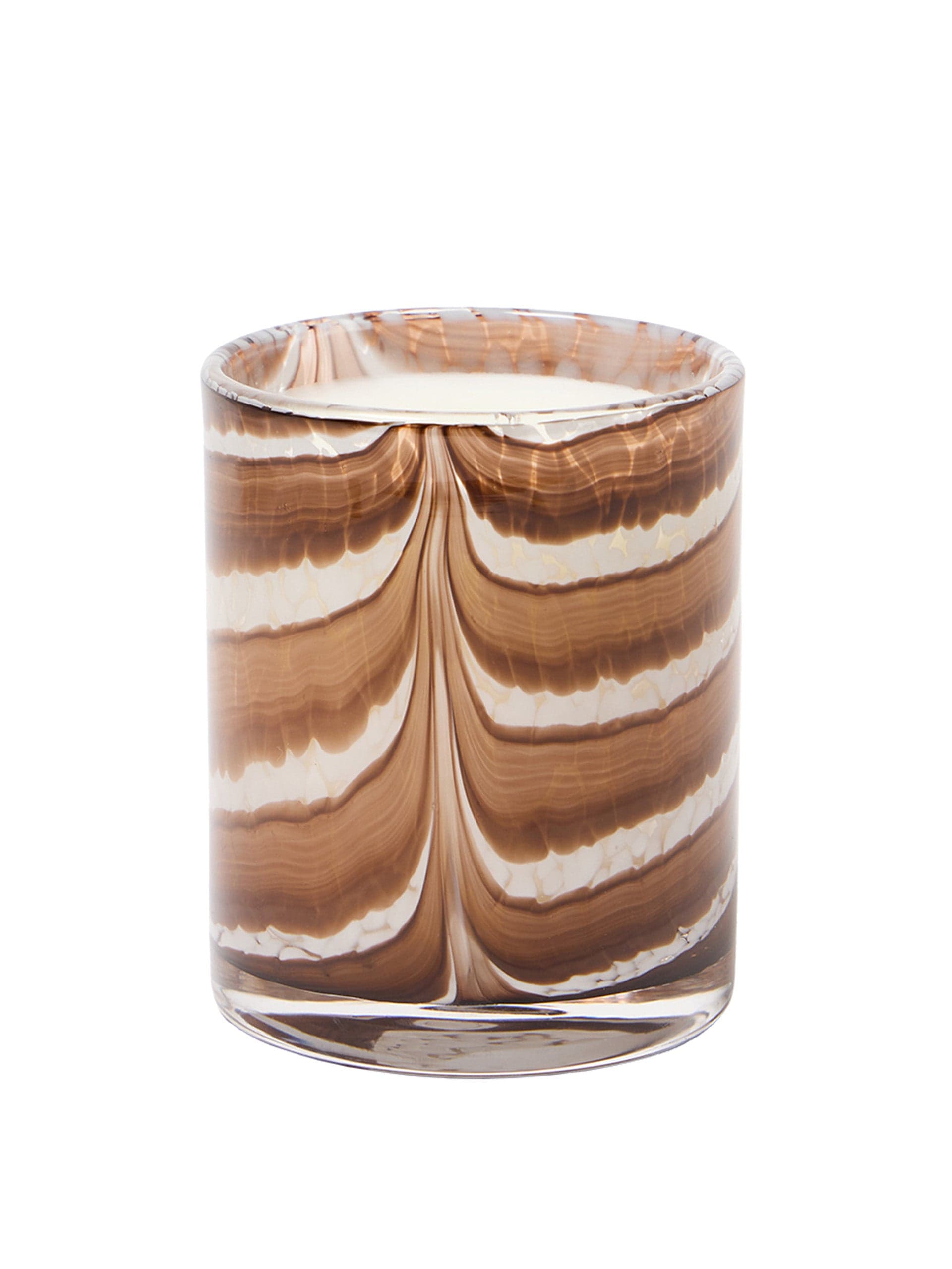 Galia brown stripe glass plum and tonka scented candle