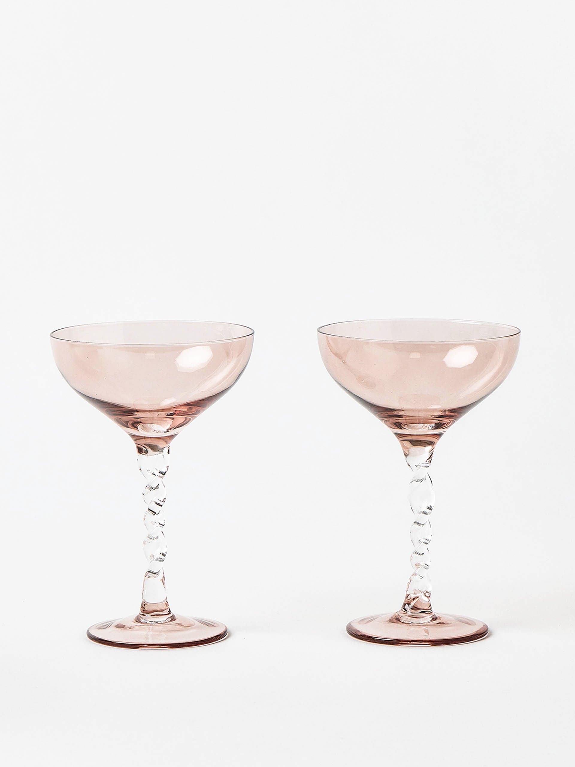 Bijou pink twisted stem champagne coupes (set of 2)