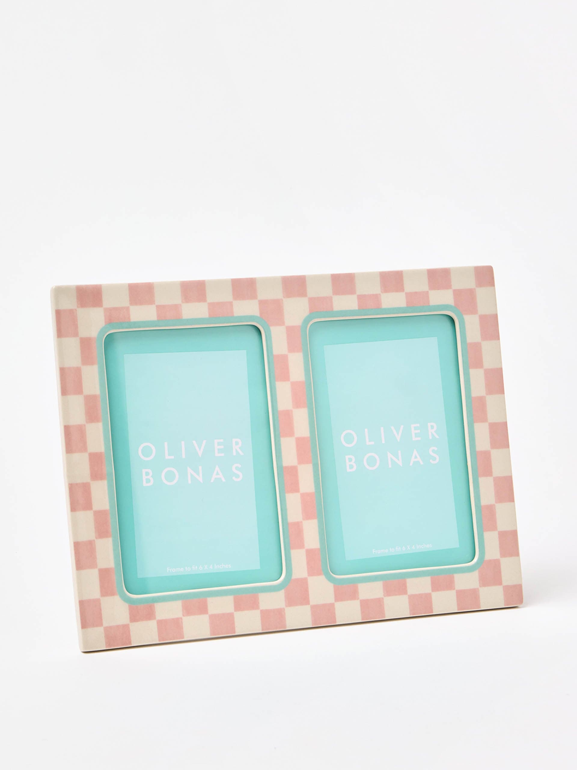 Isla pink chequerboard double photo frame