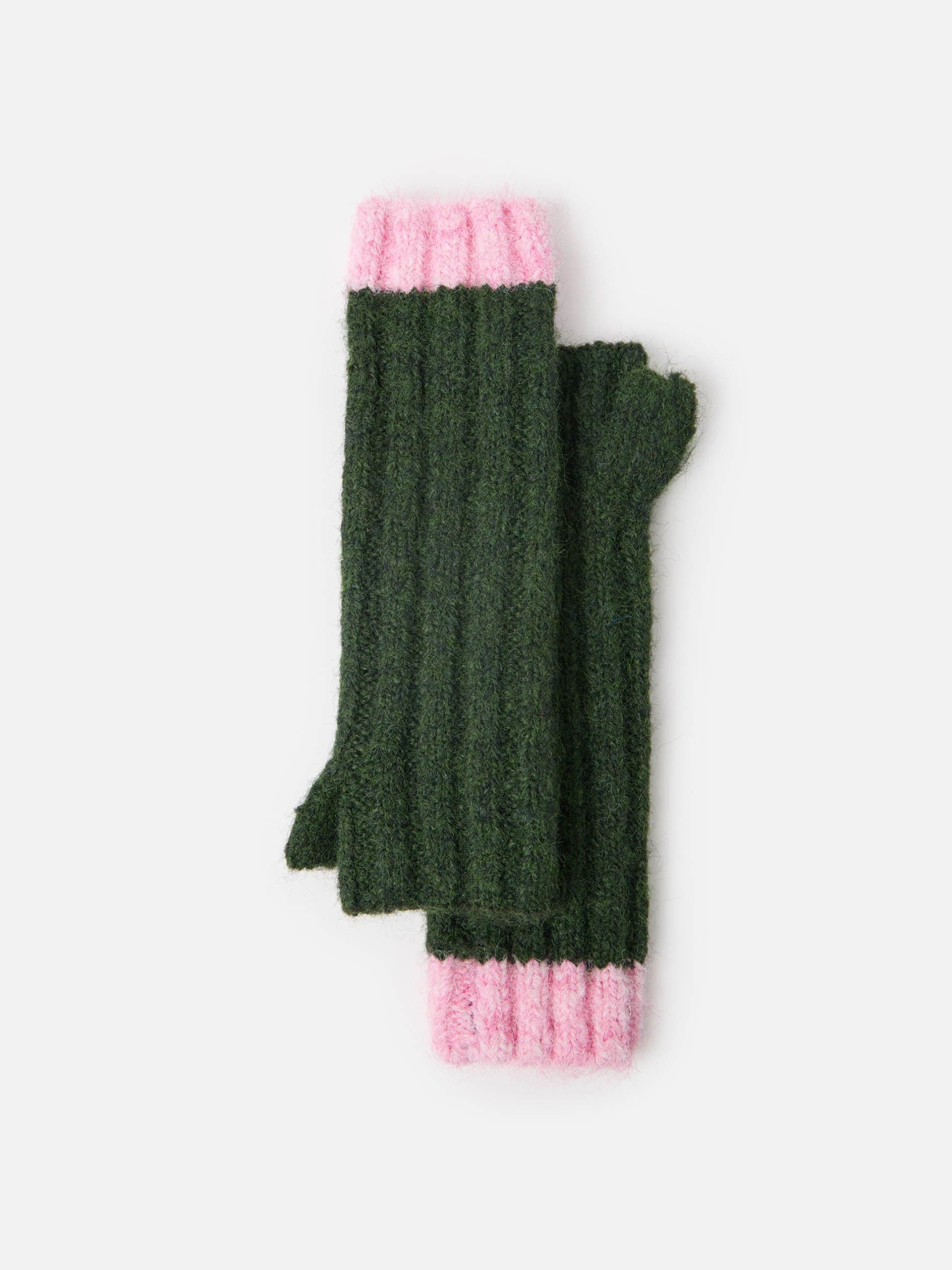 Khaki green knitted wrist warmer gloves