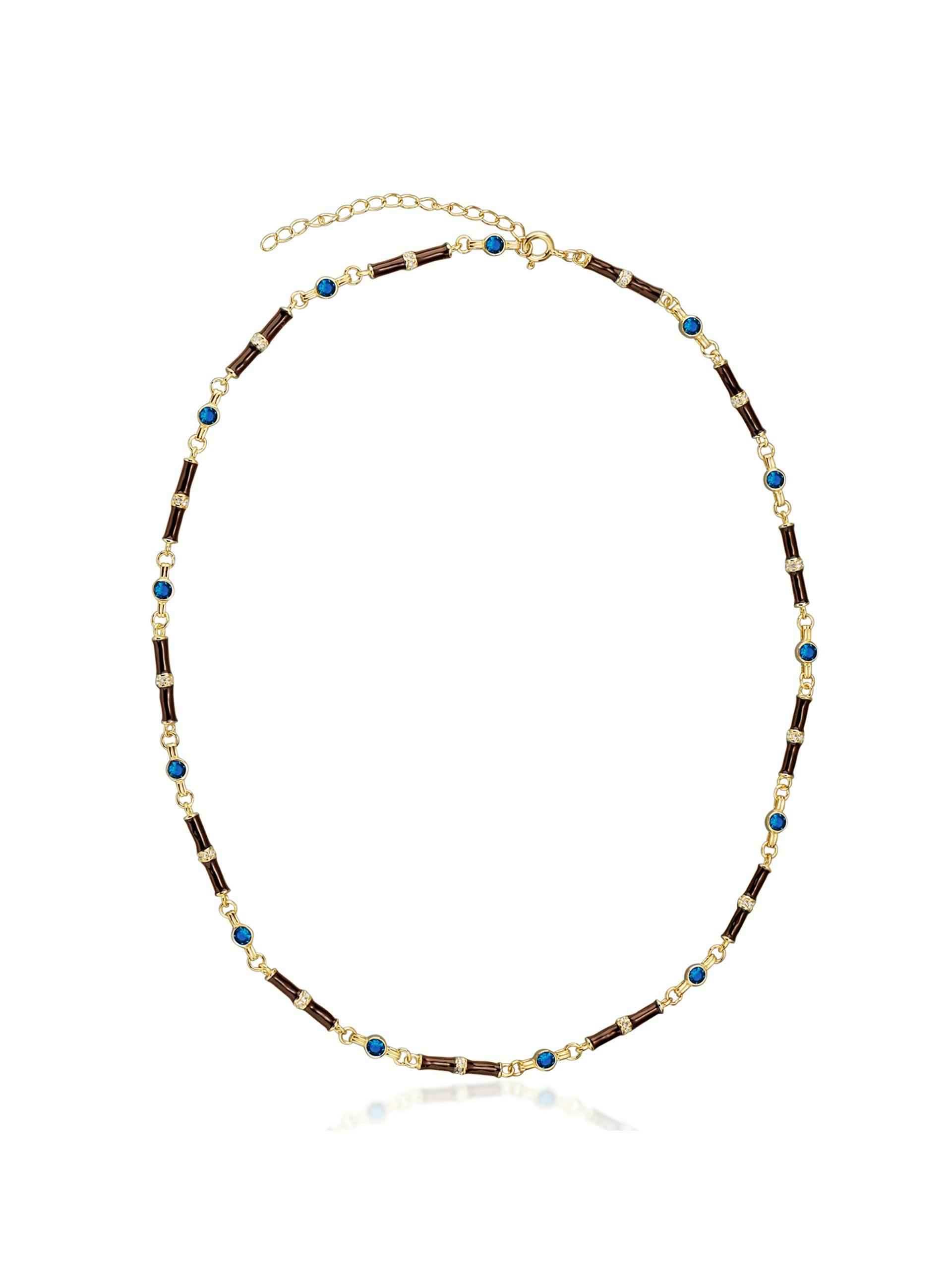 Marlowe brown enamel necklace with sapphire blue stone