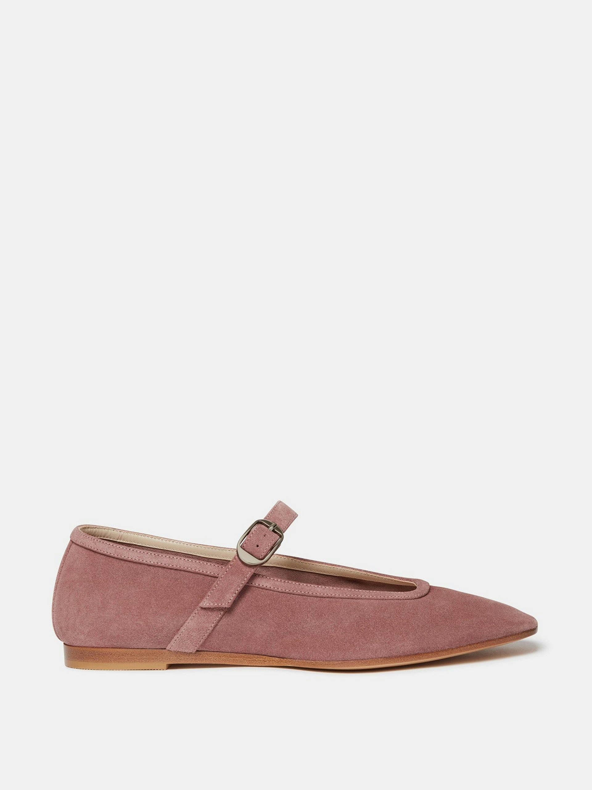 Pink suede Mary Jane ballet flats