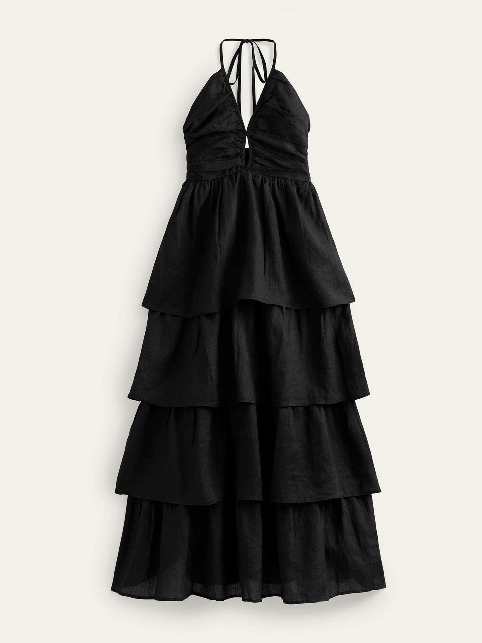 Black ruched tiered maxi dress