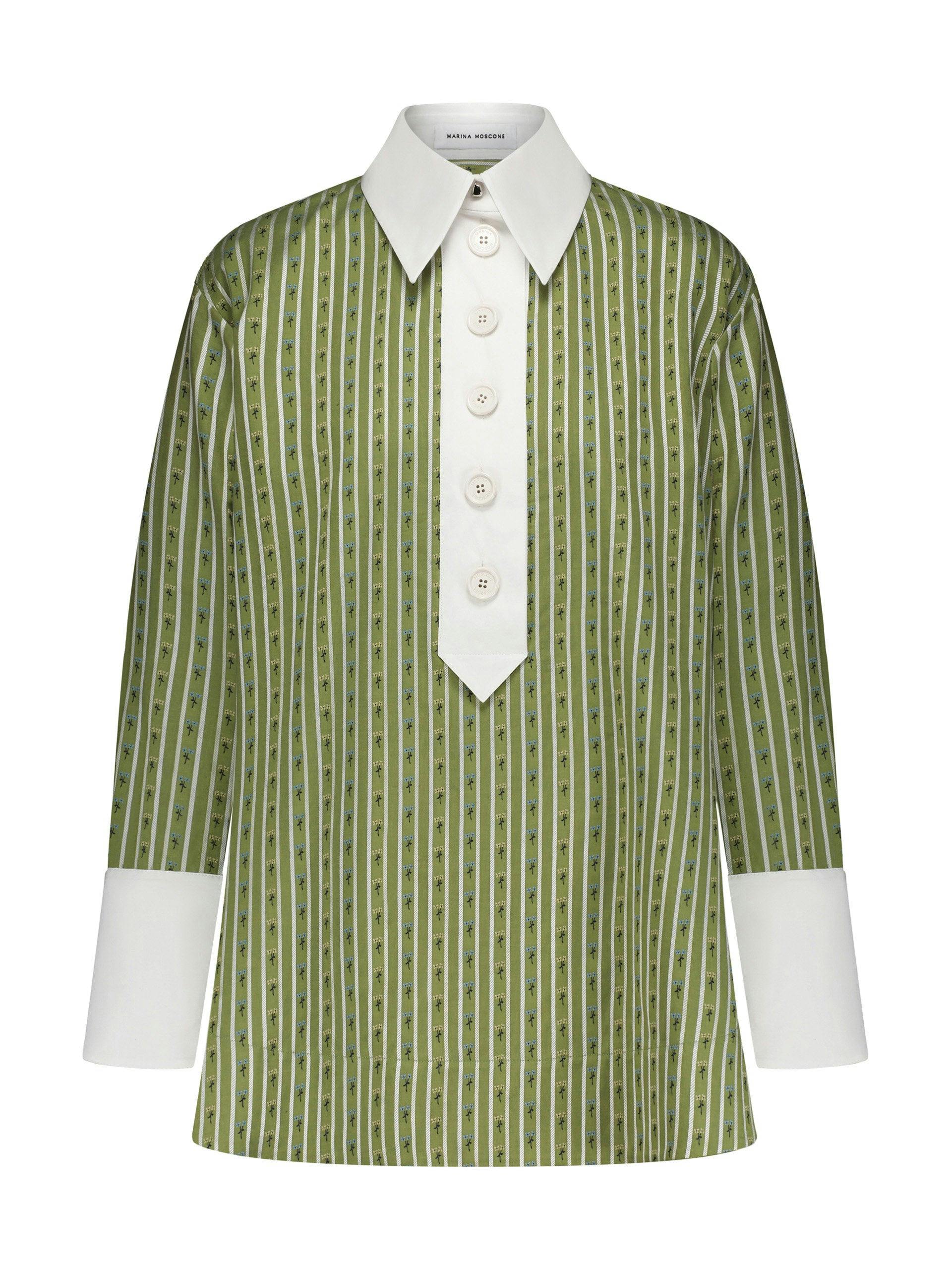 Moss green and white contrast collar shirt