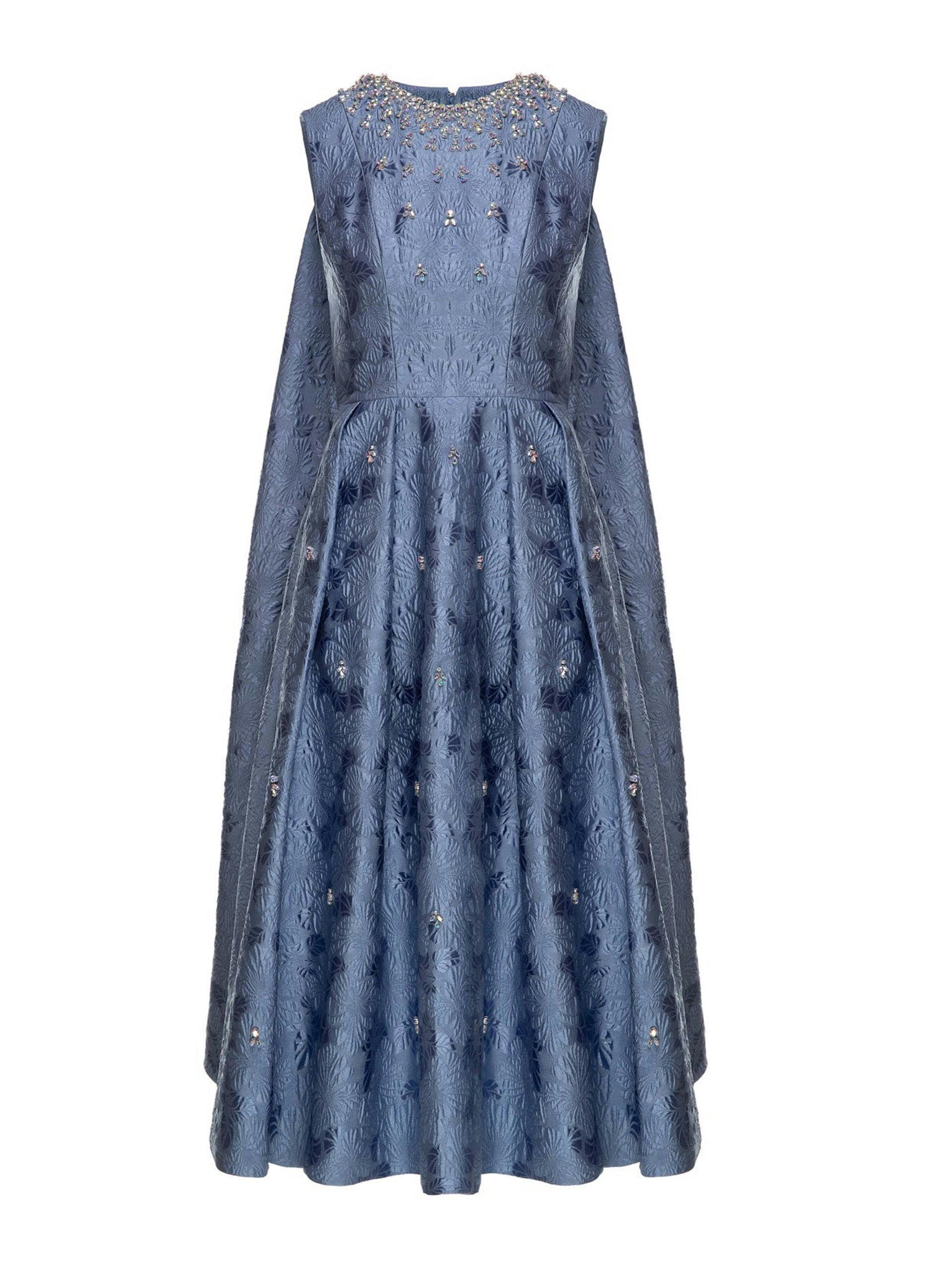 Renee cornflower blue embellished cloque dress
