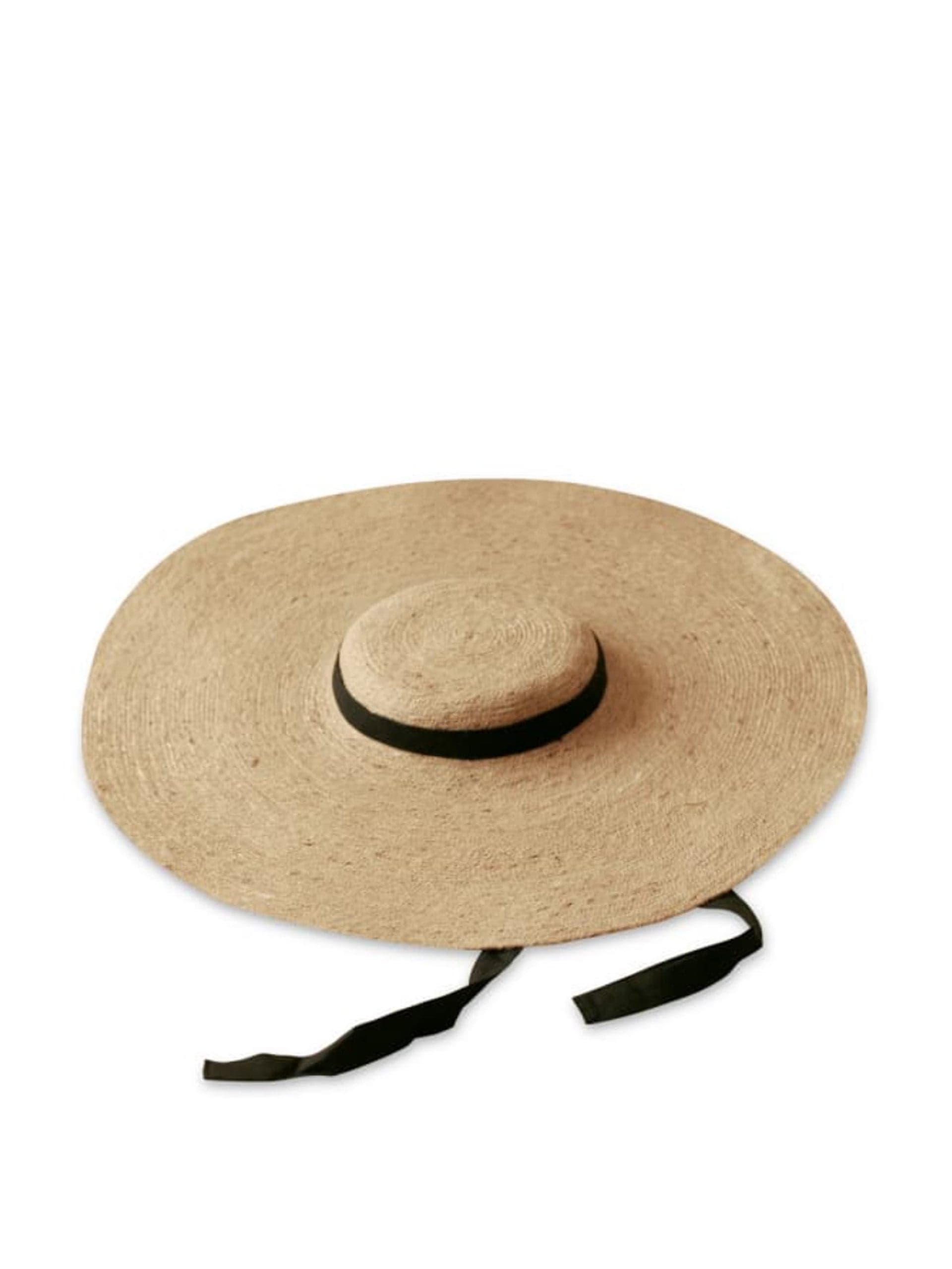 Lola wide brim jute straw hat with black strap