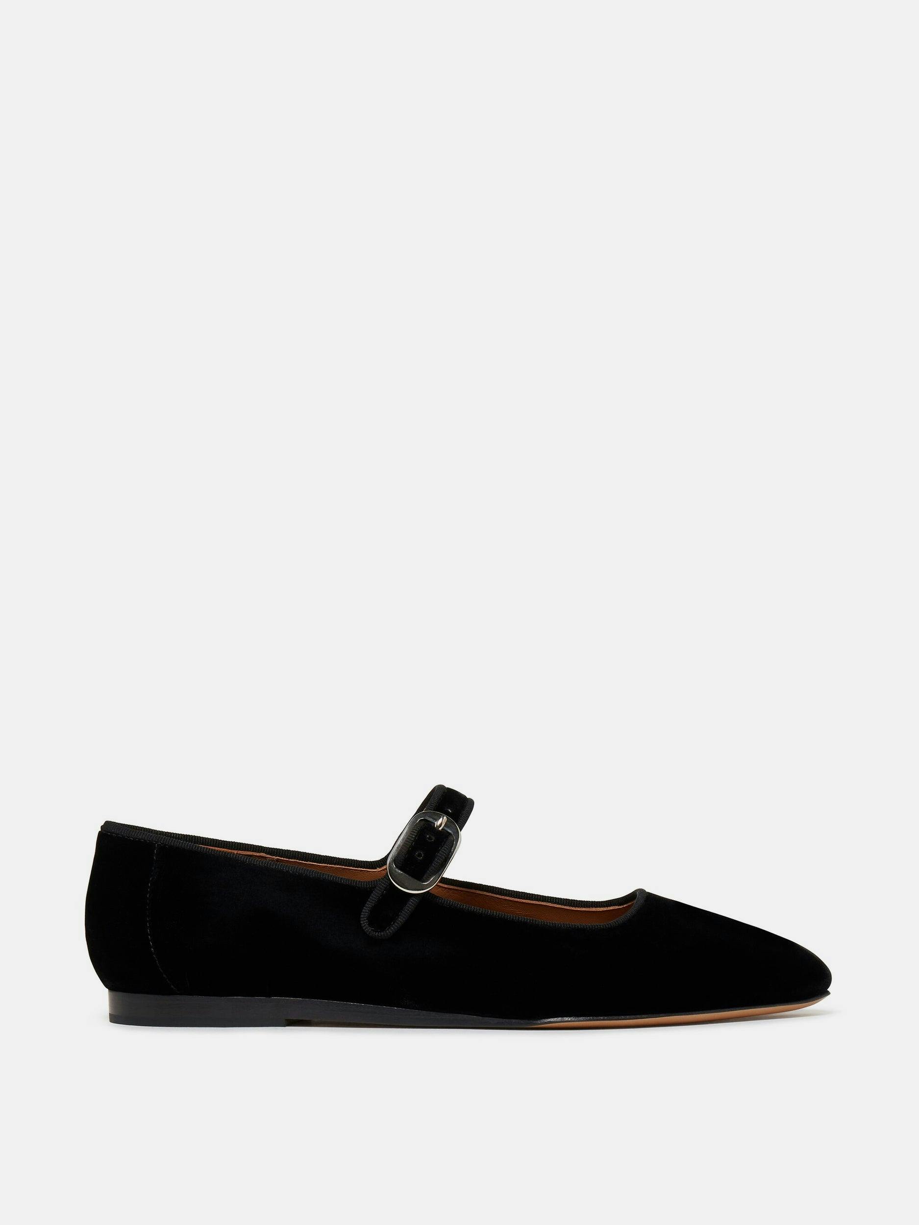 Black leather Mary Jane flats