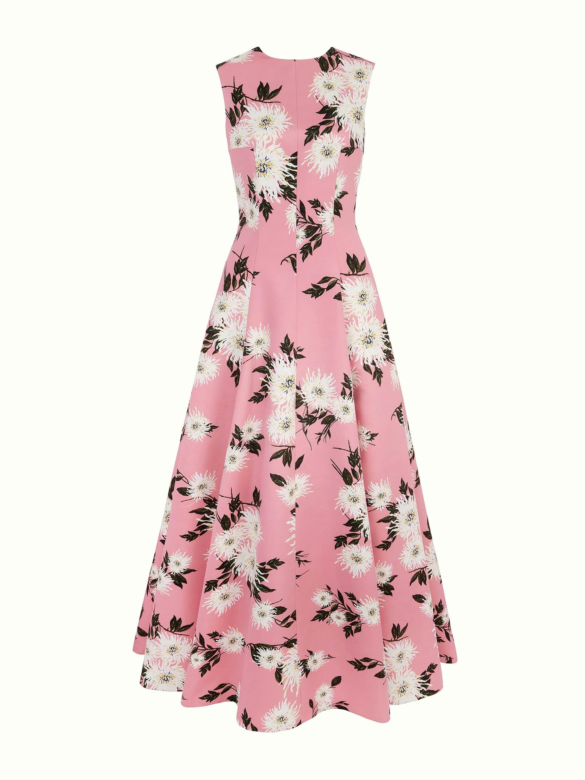 Nodin gown in pink dahlia floral print taffeta faille