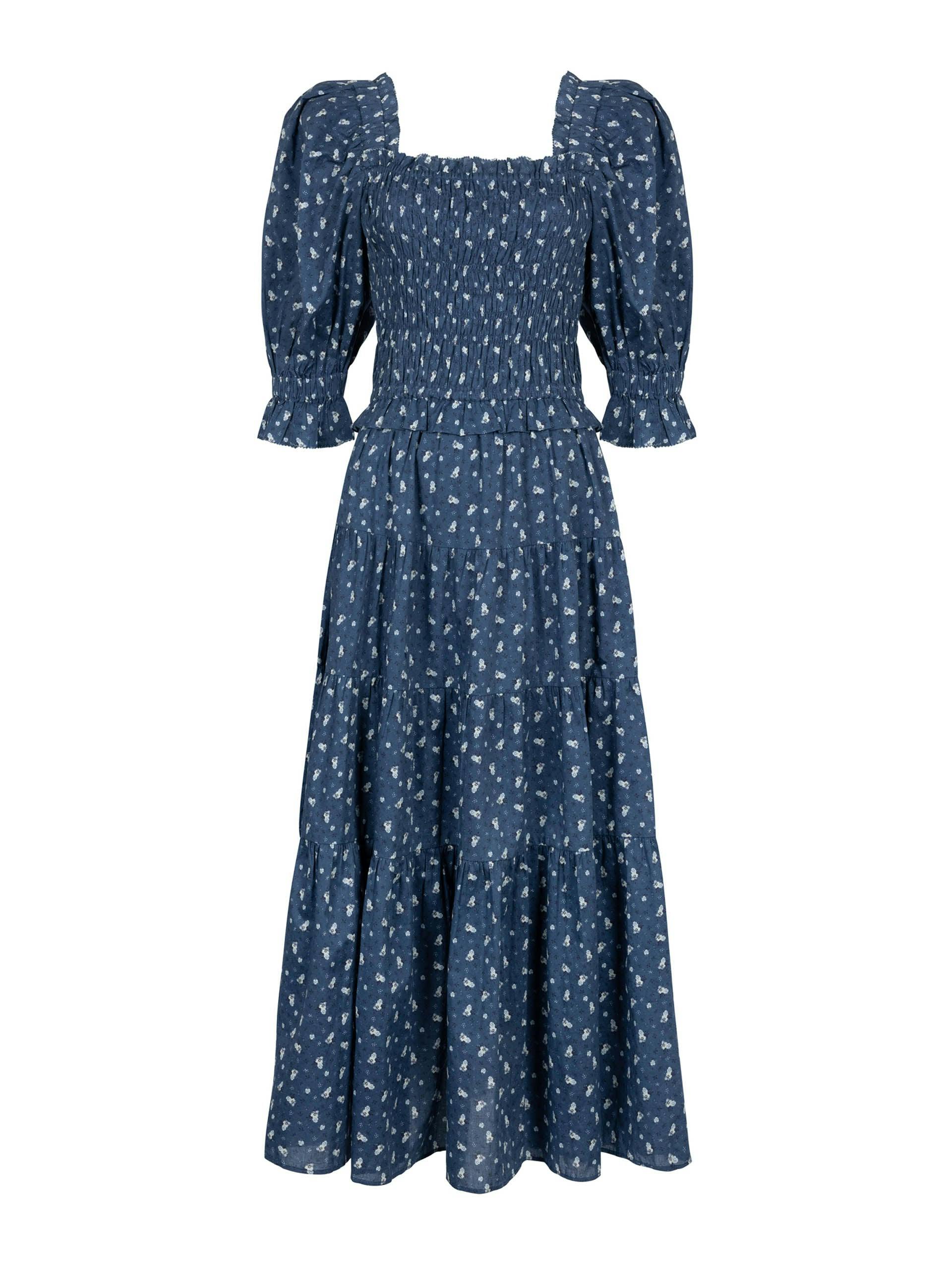 Shirred Daisy dress in Midnight Pansy