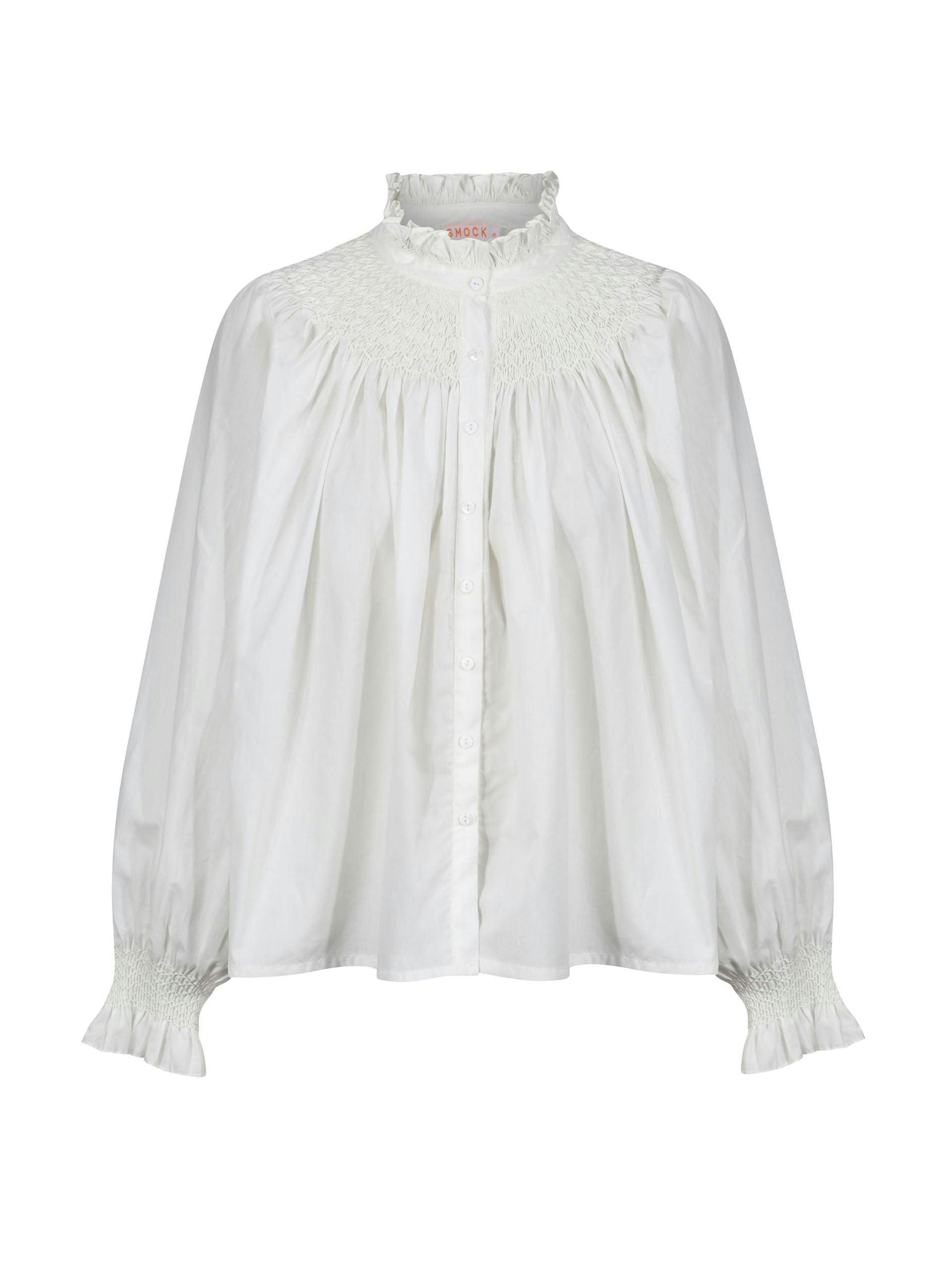 Scholl hand-smocked white blouse with pearl embellishment