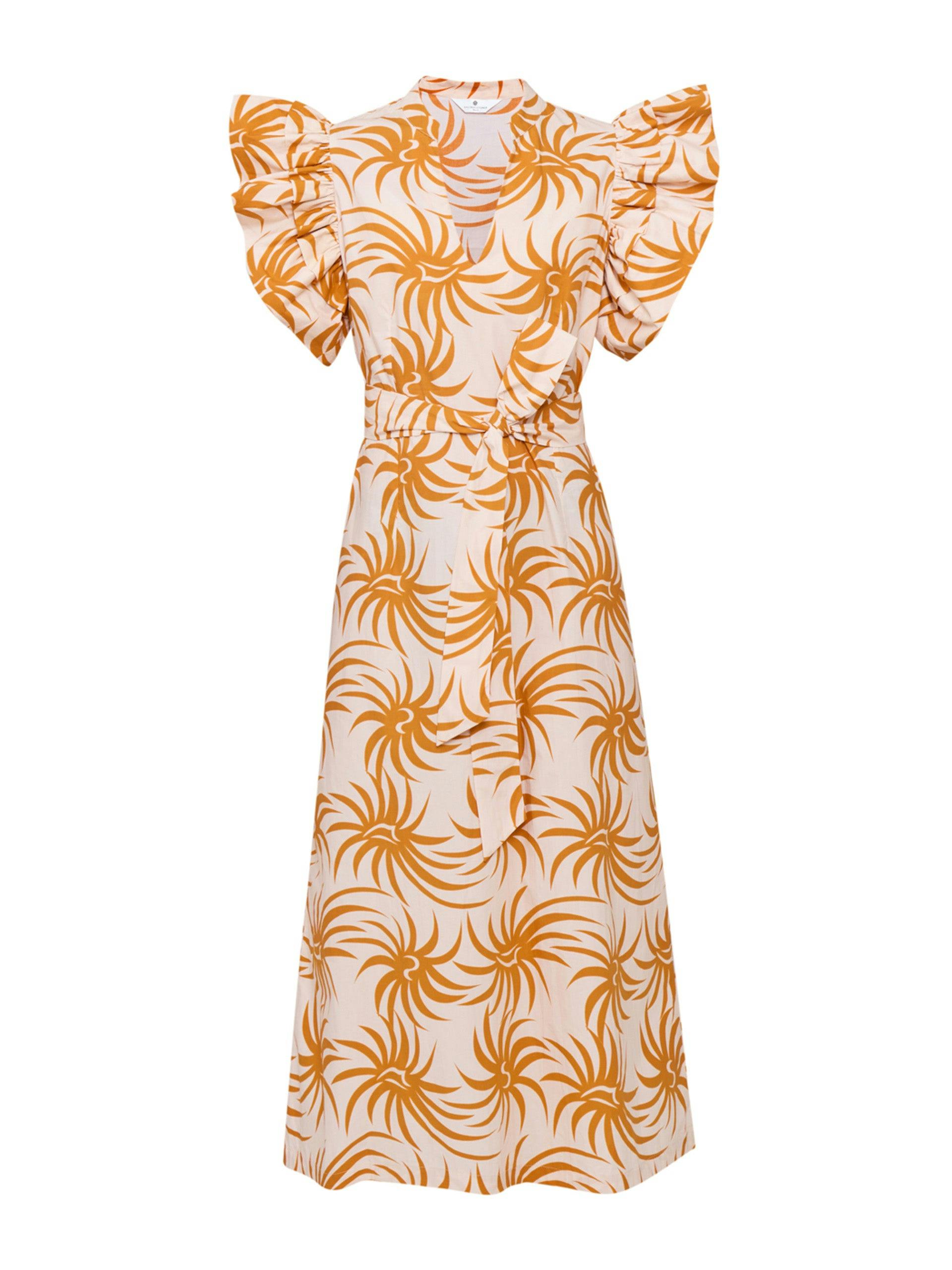 Orange spiral cotton poplin midi dress
