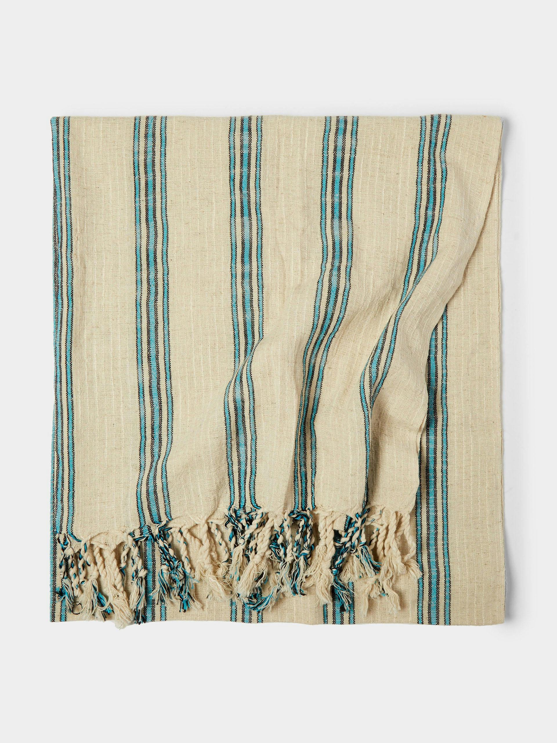 Turquoise handwoven cotton and linen towels (set of 2)