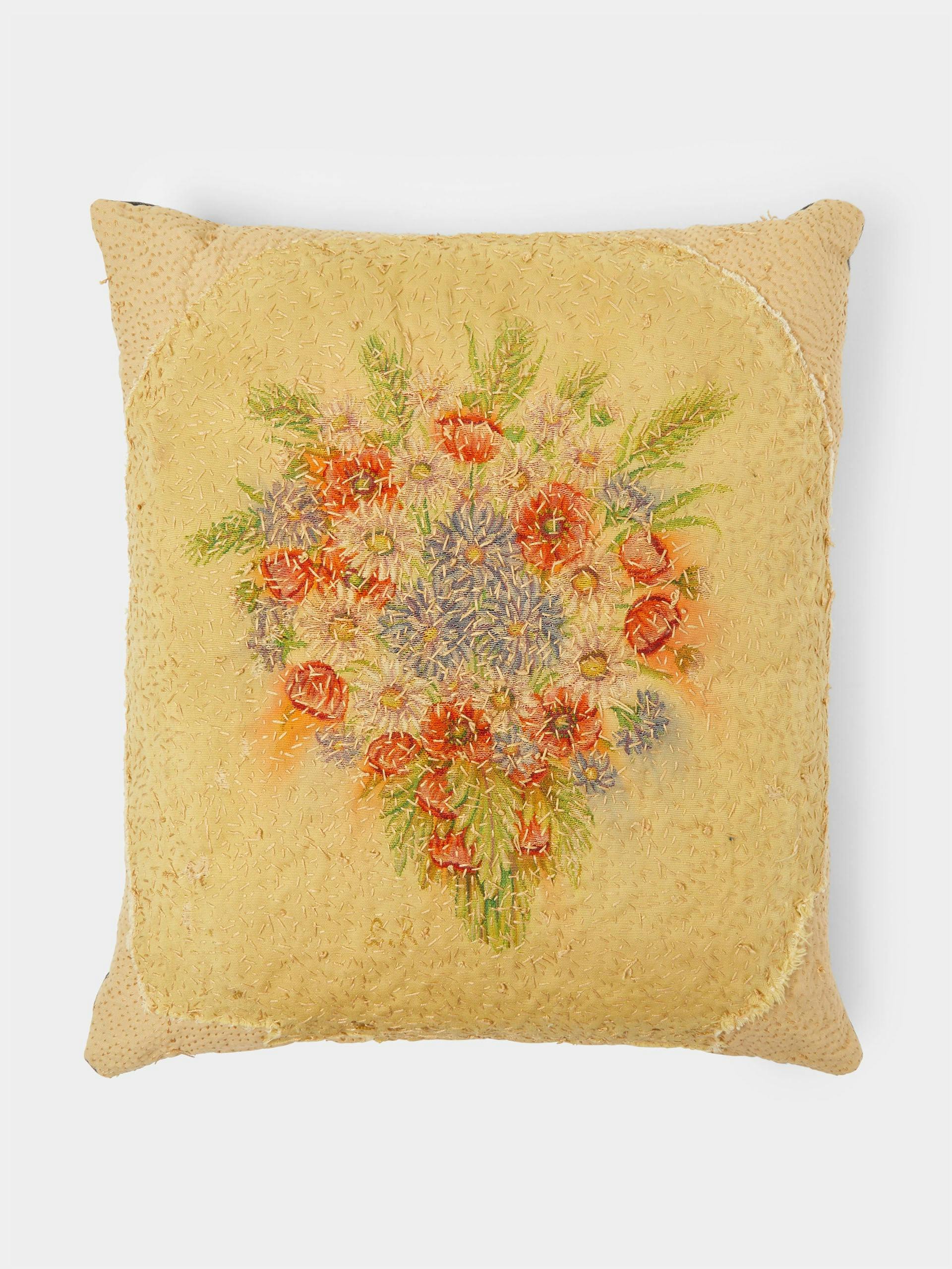 Woollen needlepoint floral cushion