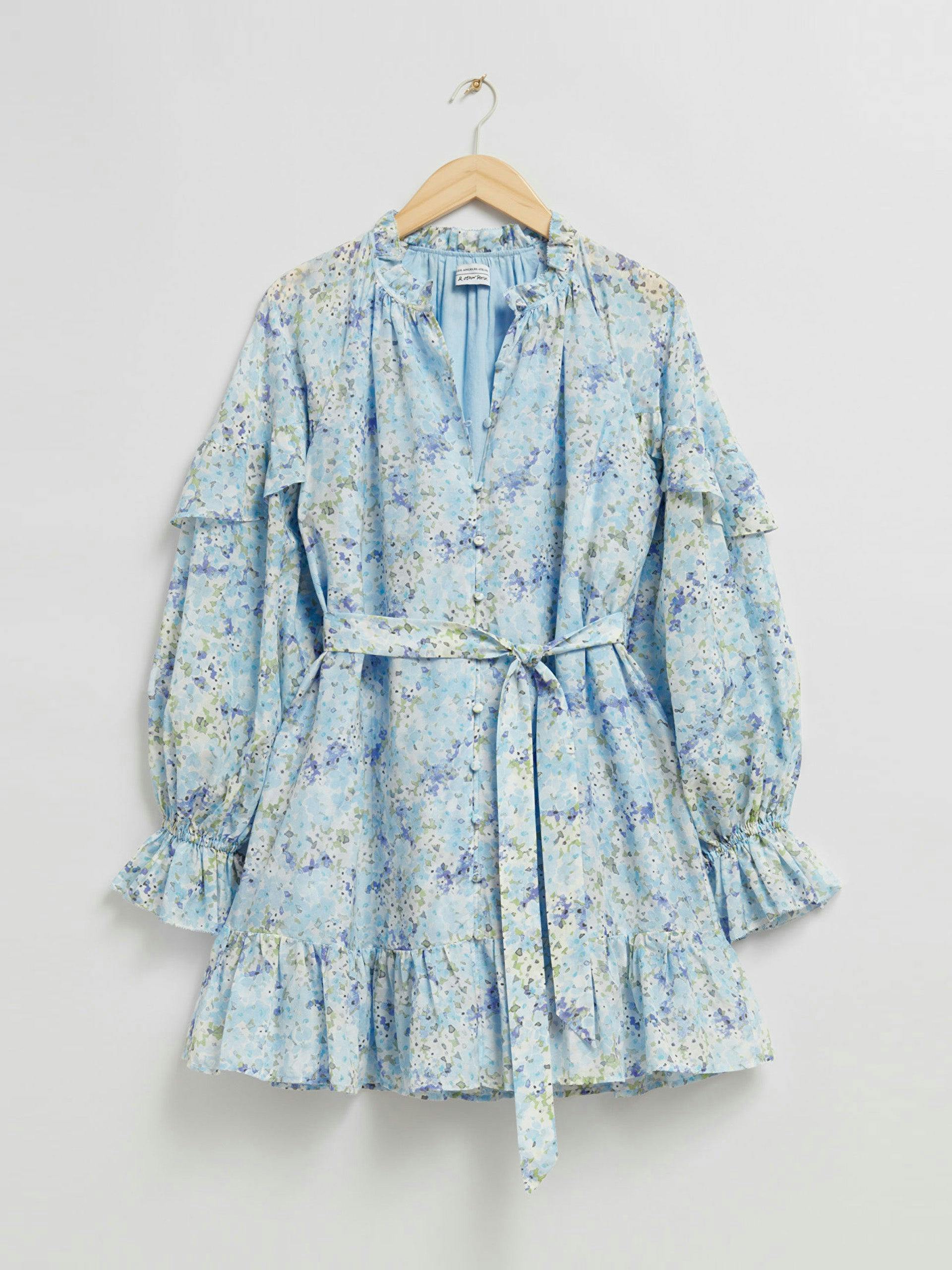 Tiered blue floral mini dress