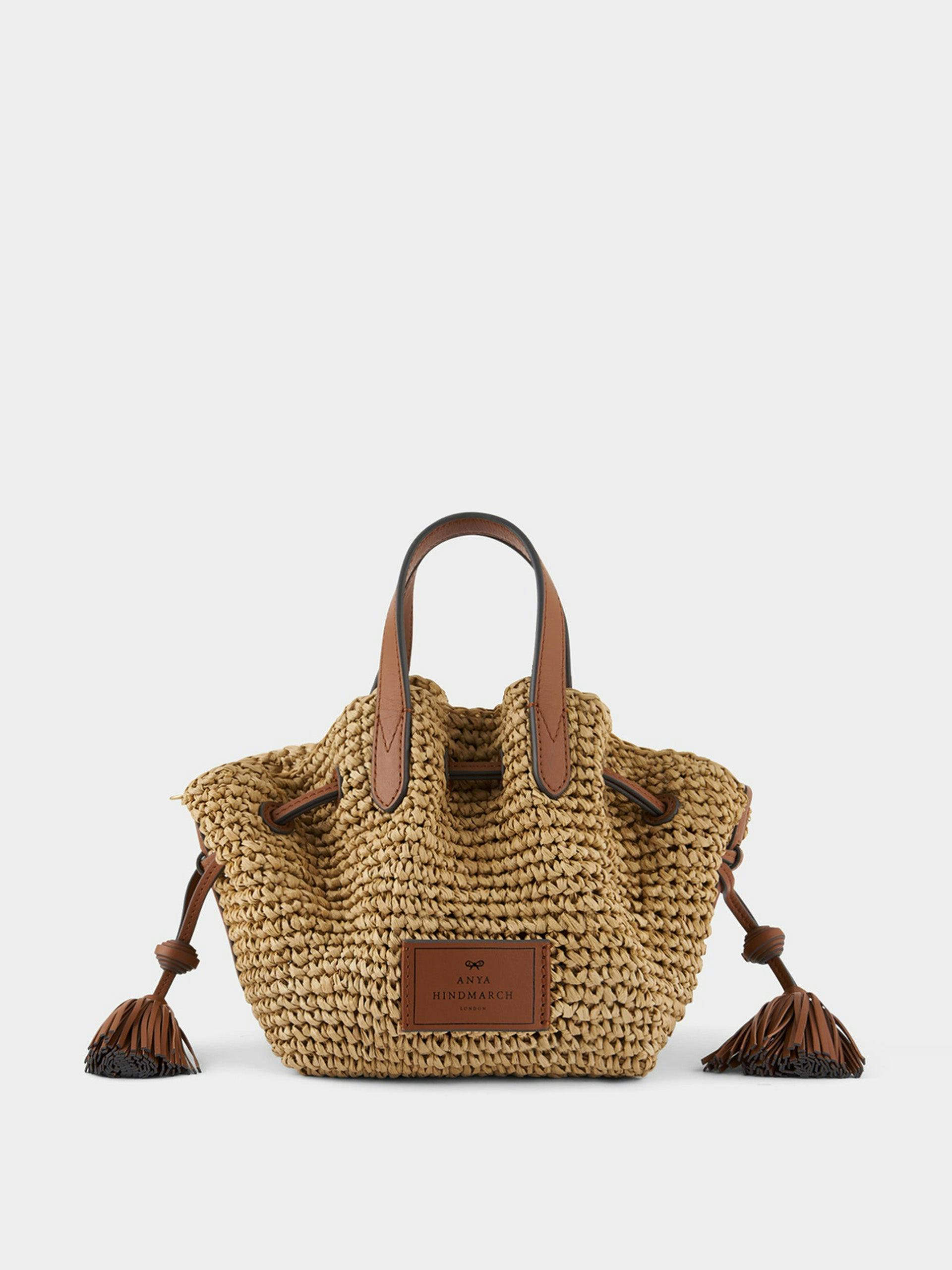 Raffia drawstring small cross-body tote bag