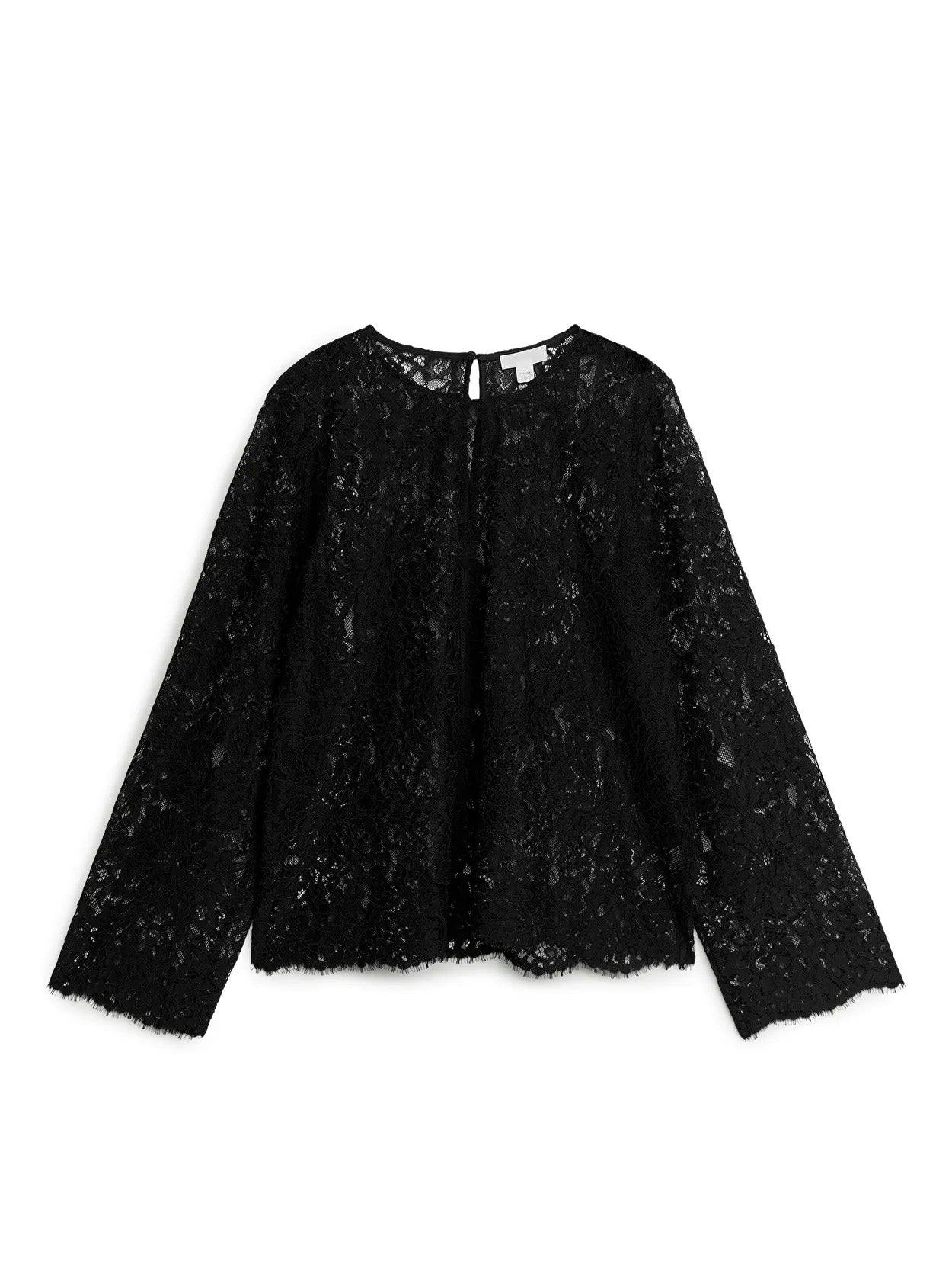 Black lace long-sleeved blouse