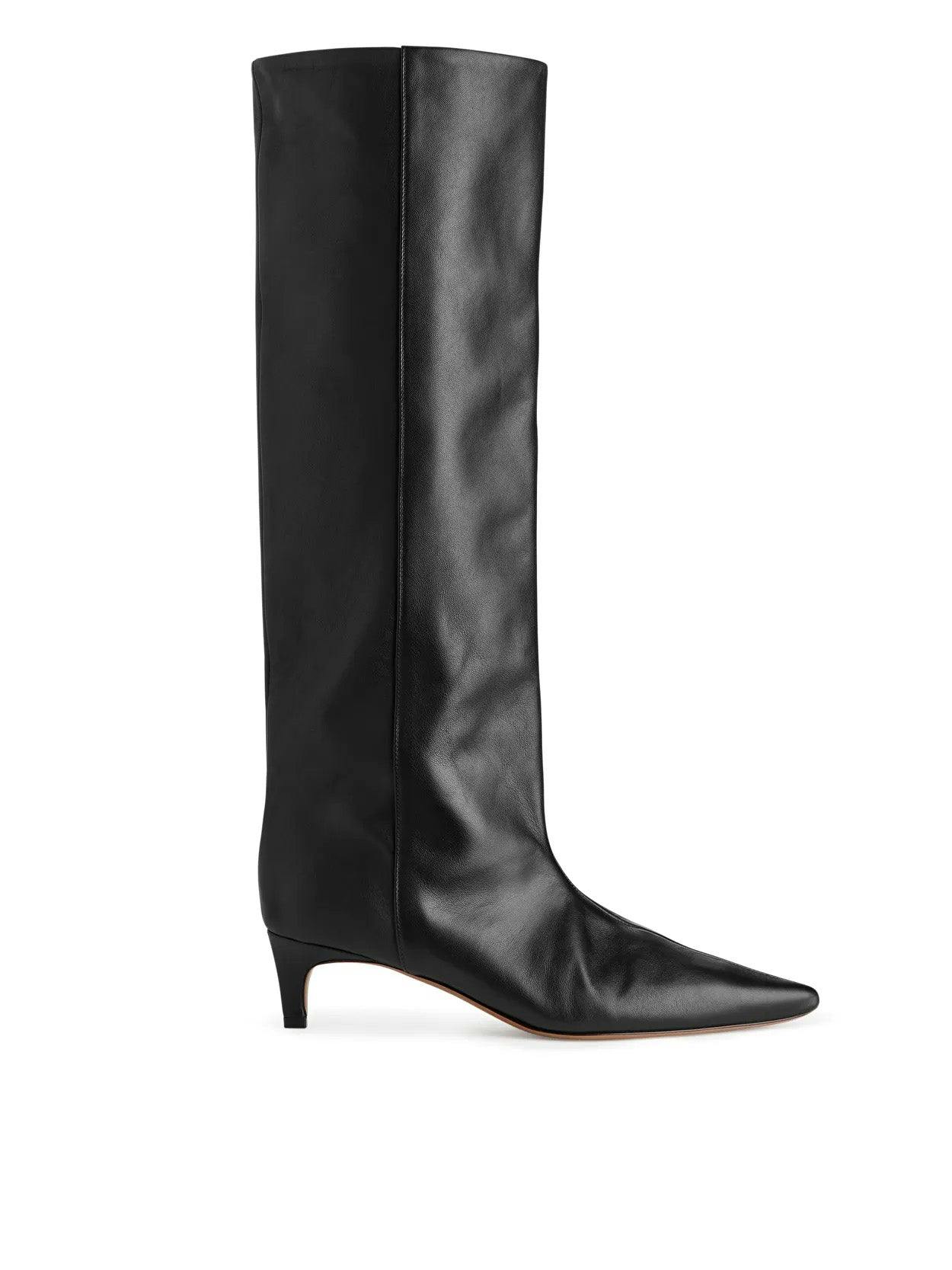 Black pointed kitten-heel boots