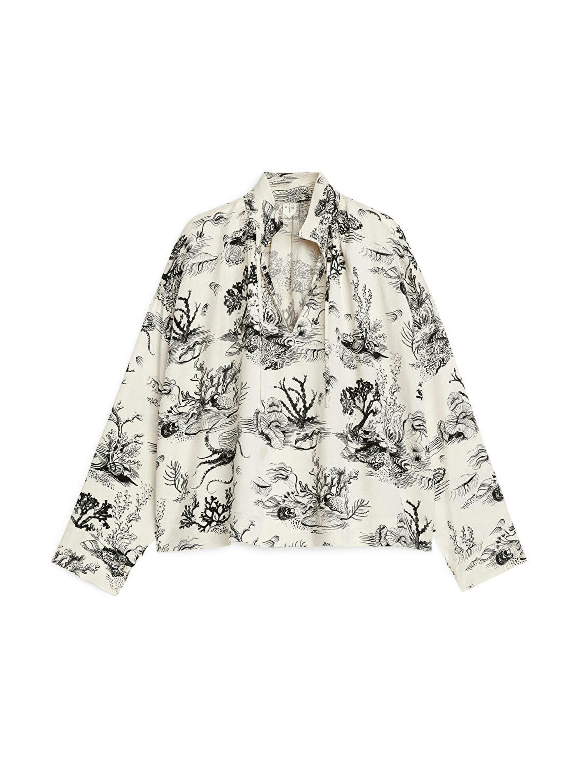 Print drawstring blouse