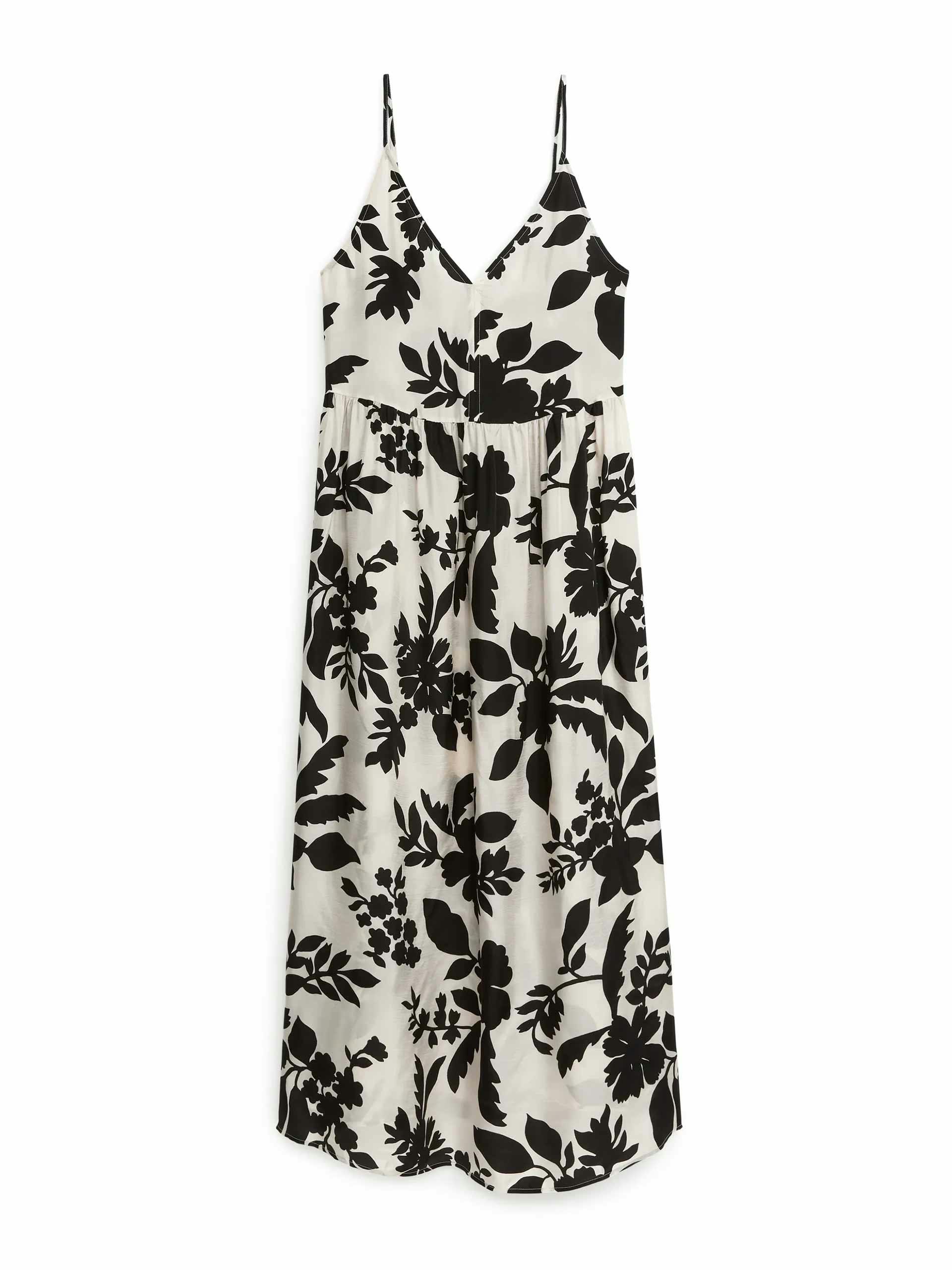 White and black floral-print tiered strap dress