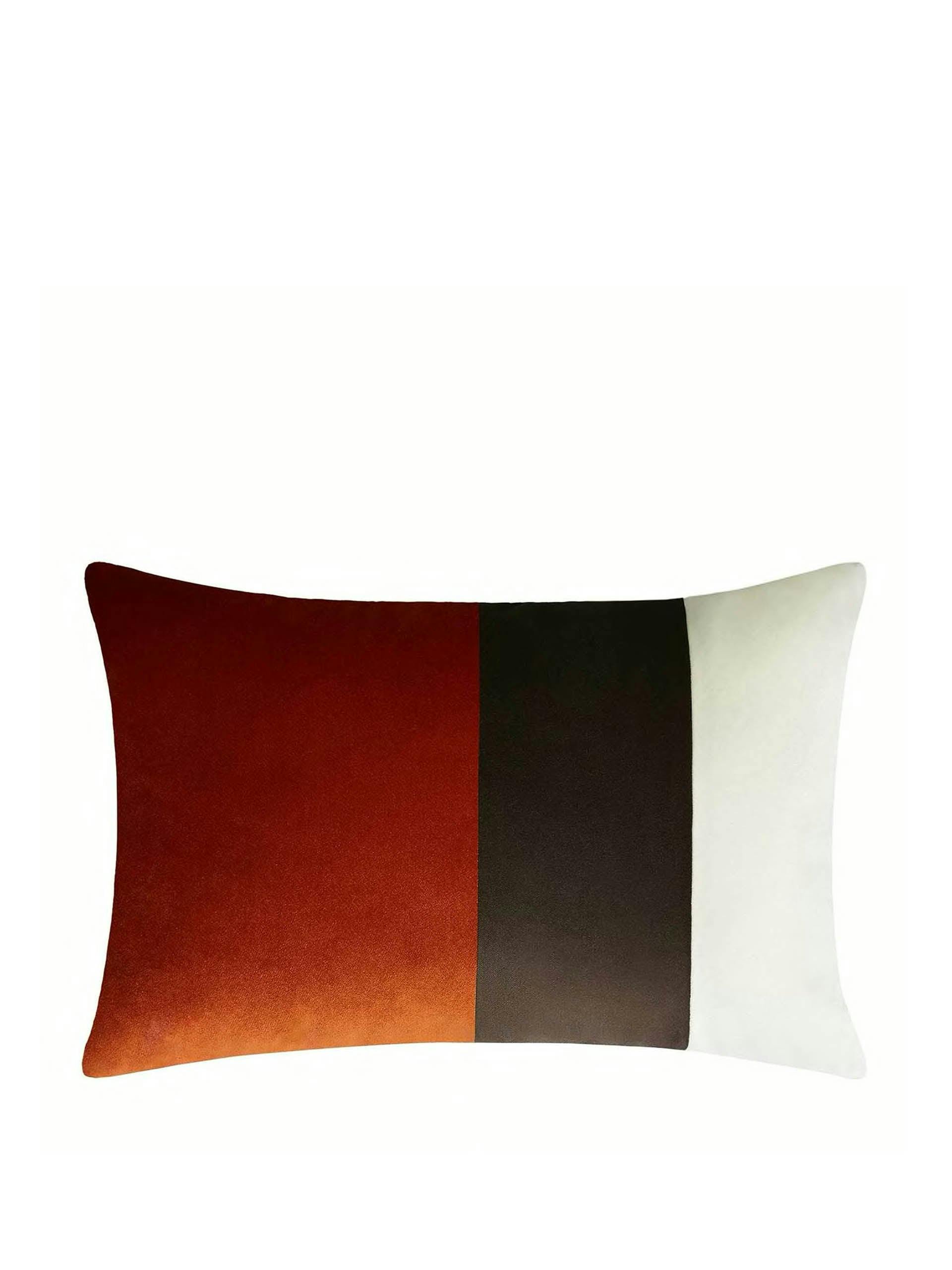 Triple black, white and brick red cushion