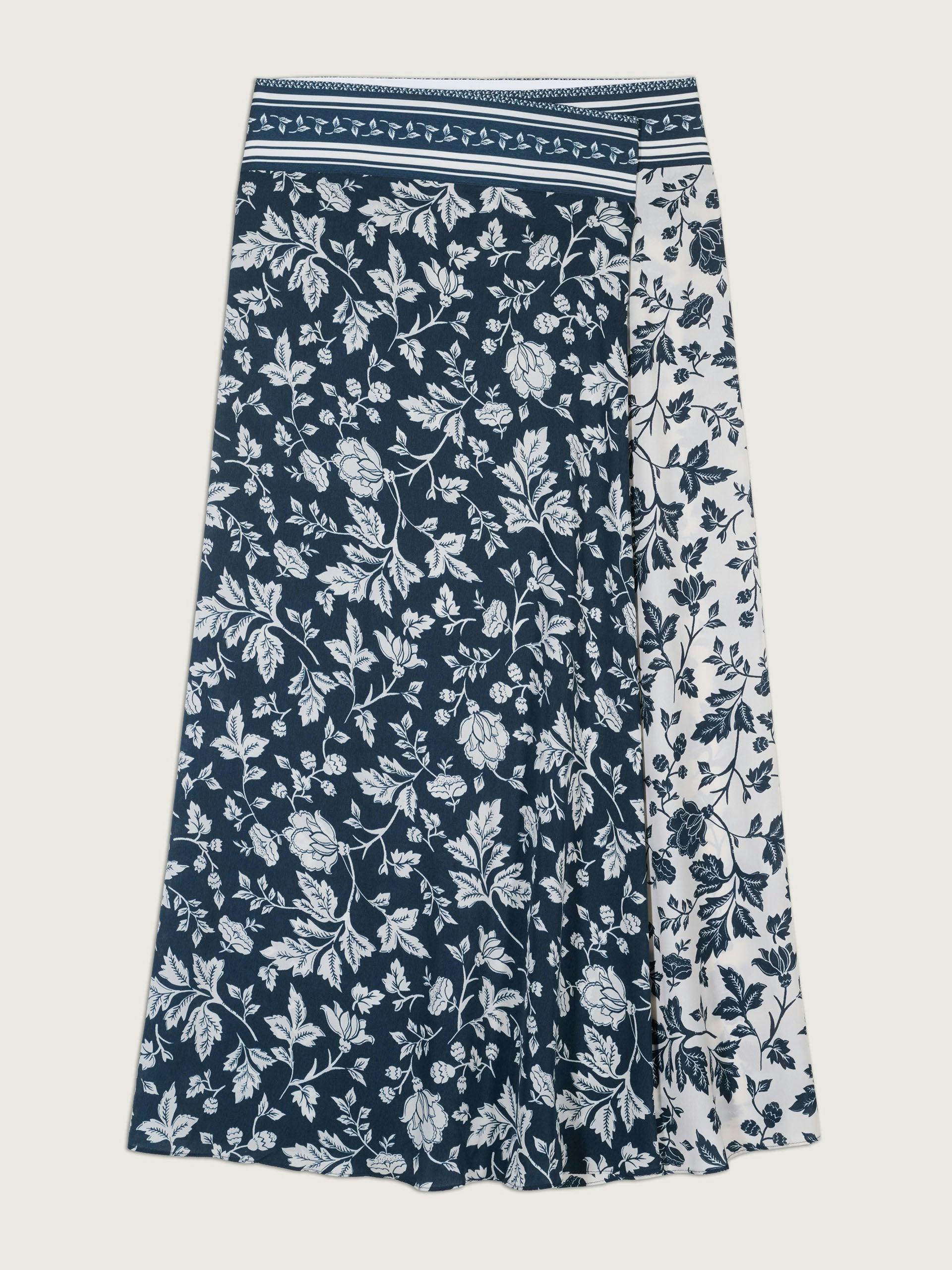 Blue floral wrap around midi skirt