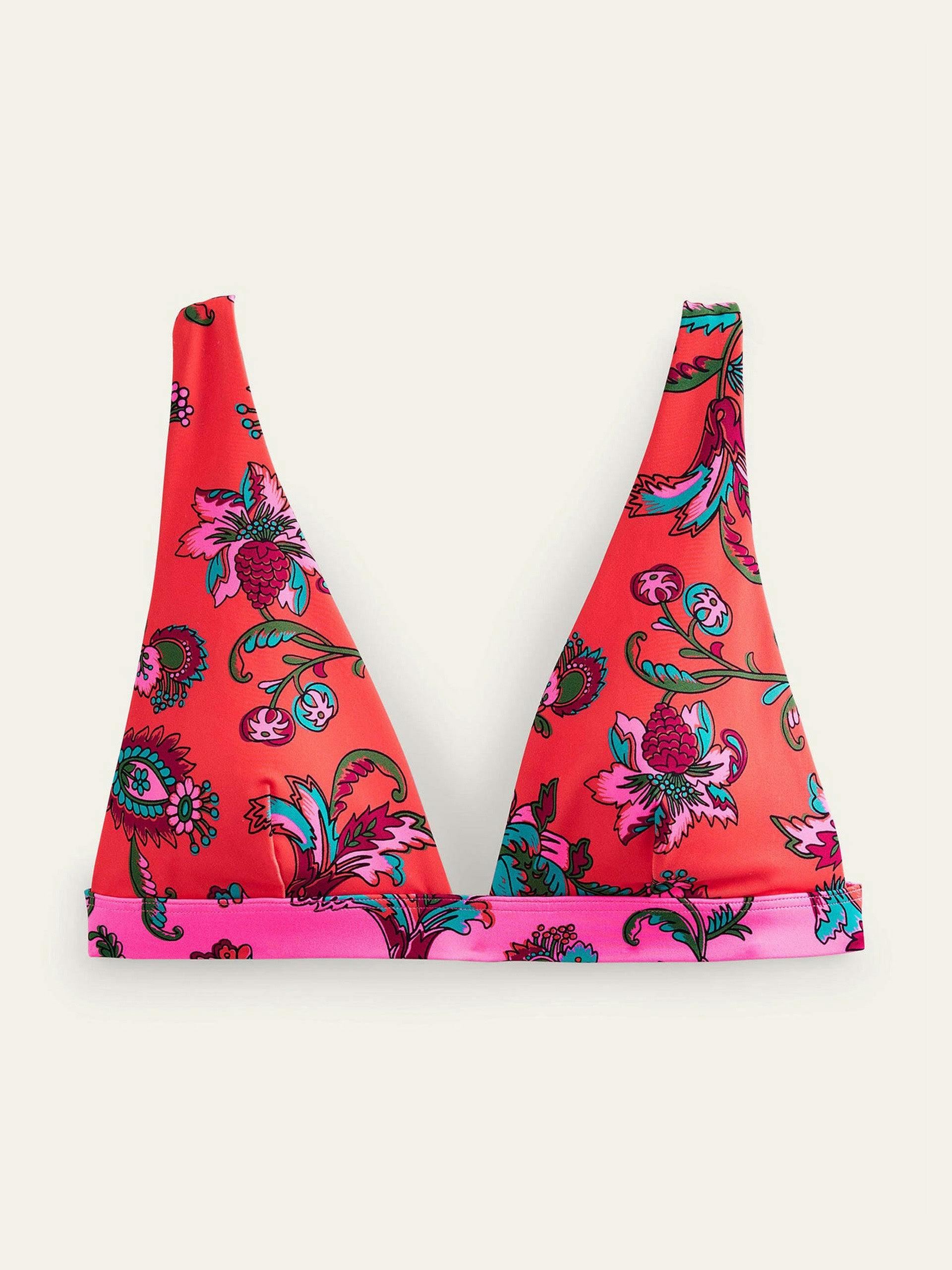 Pink floral-print bikini top