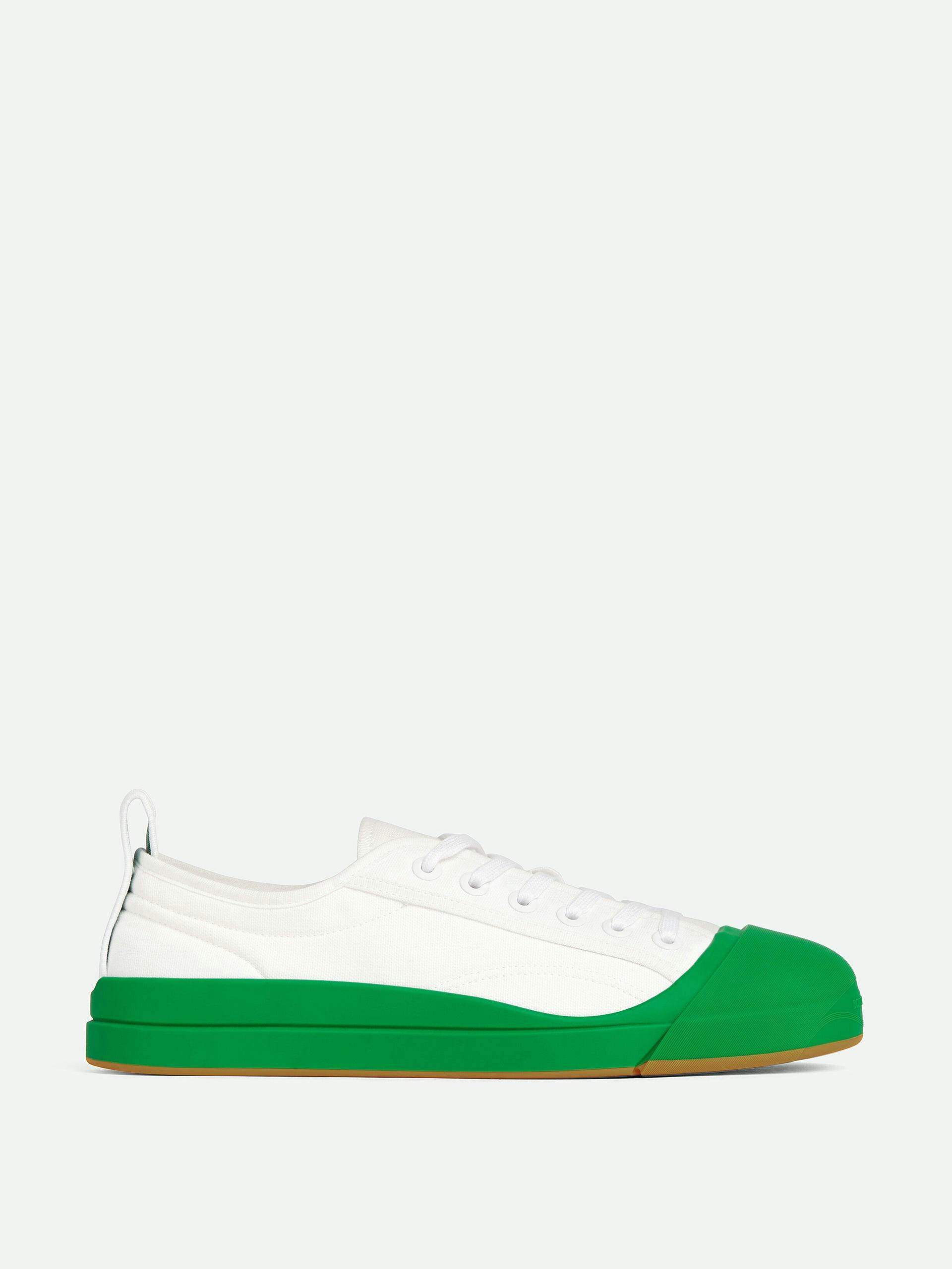 White and green canvas lace-up trainers