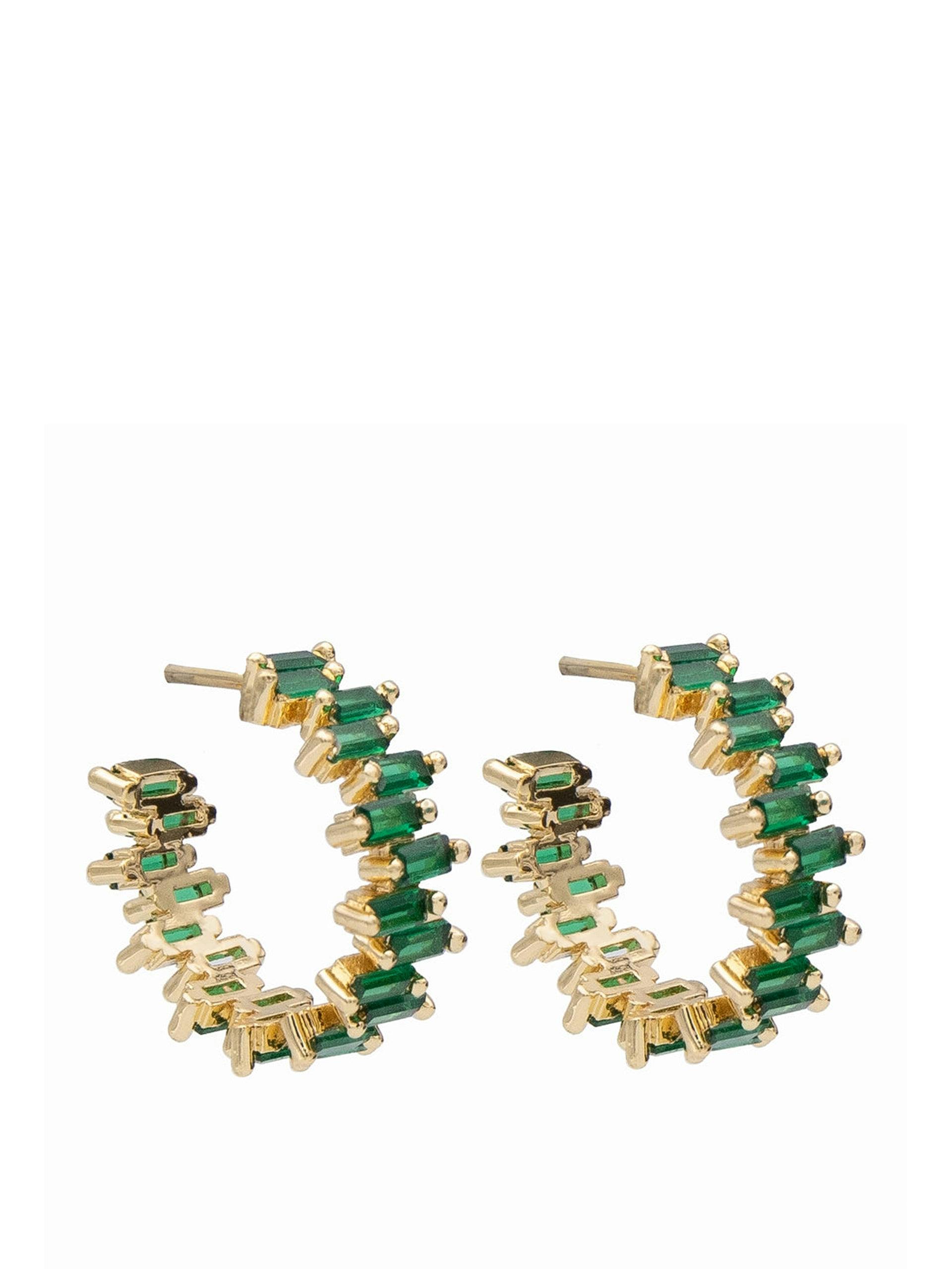 Baguette crystal hoop earrings in green