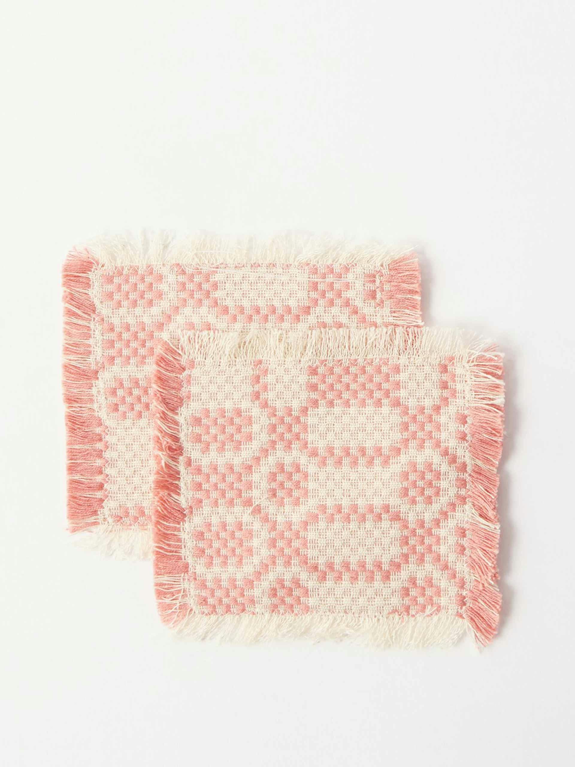 Pink and white cotton jacquard coasters (set of 2)