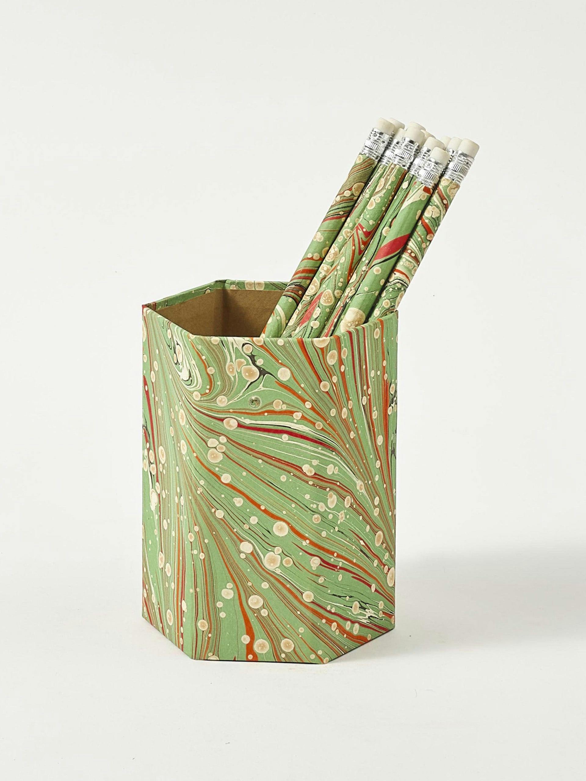 Marbled pencil holder set