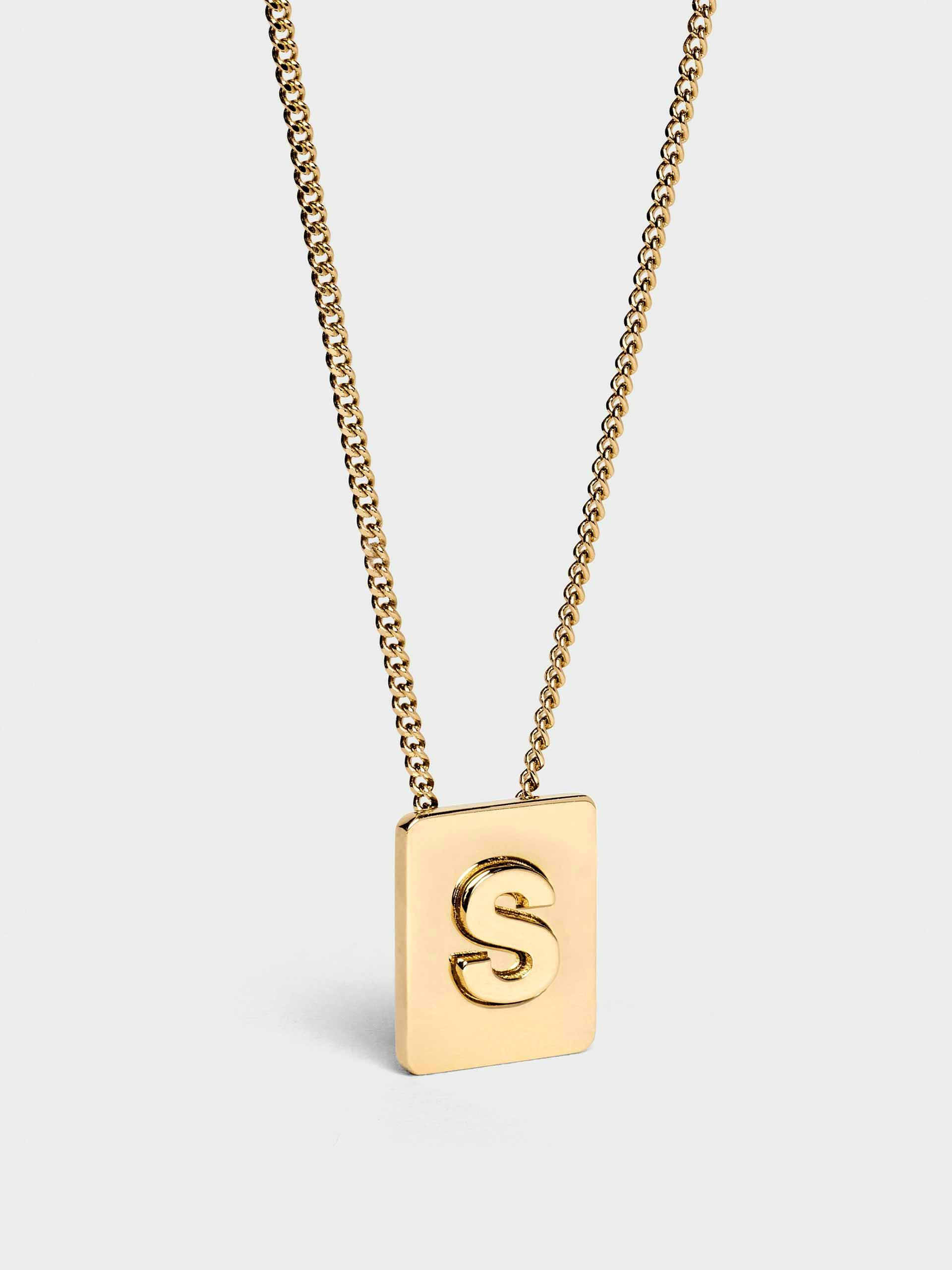 Alphabet S necklace in brass with gold