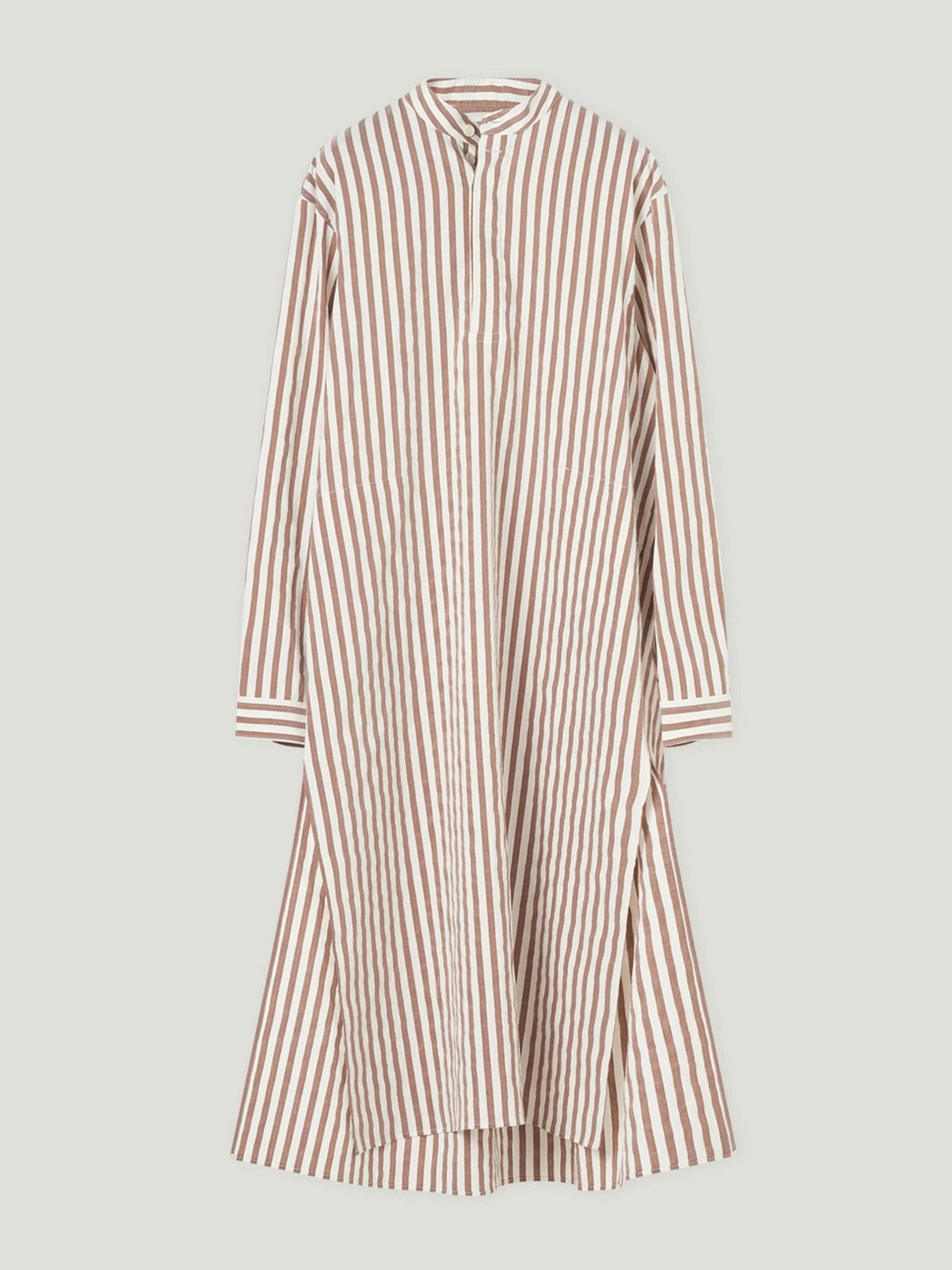 Brown stripe long-sleeved shirt dress
