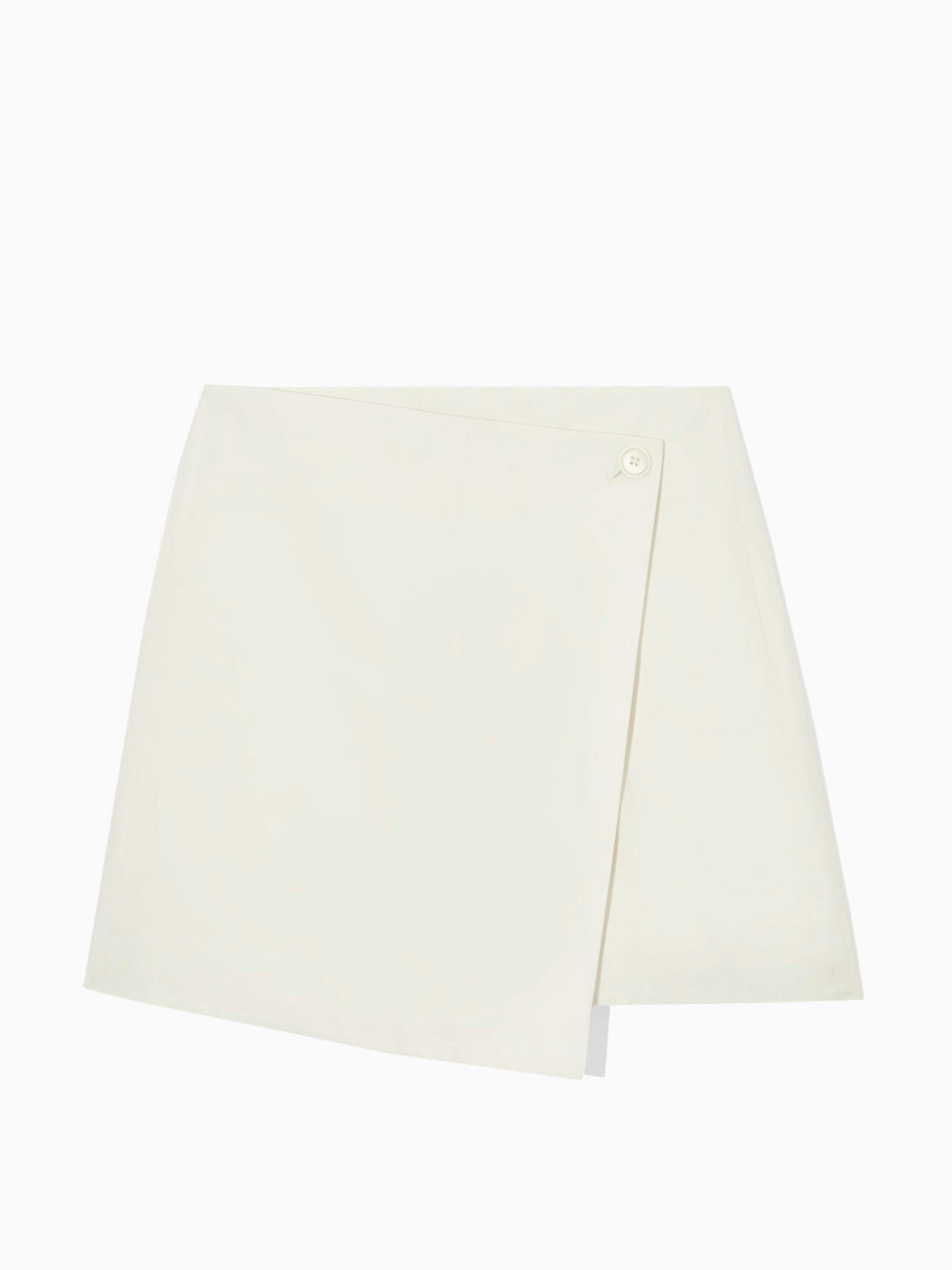 White asymmetric mini wrap skirt