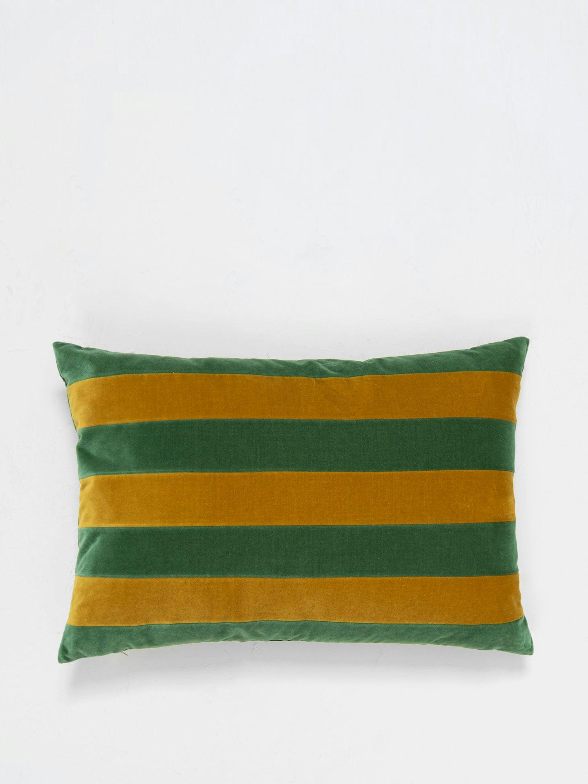 Green and yellow stripe cushion