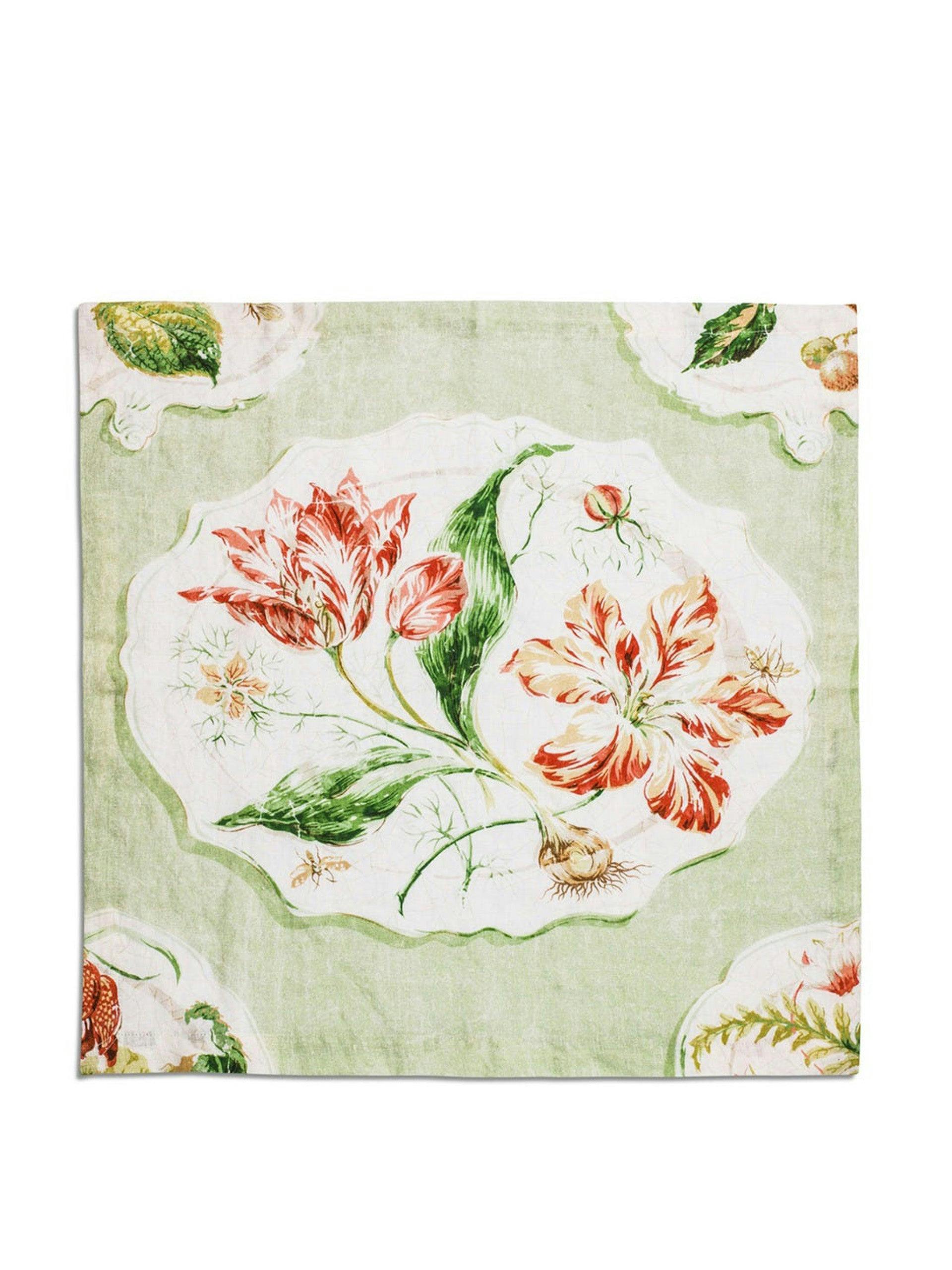 Quince garden napkin in green with tulips