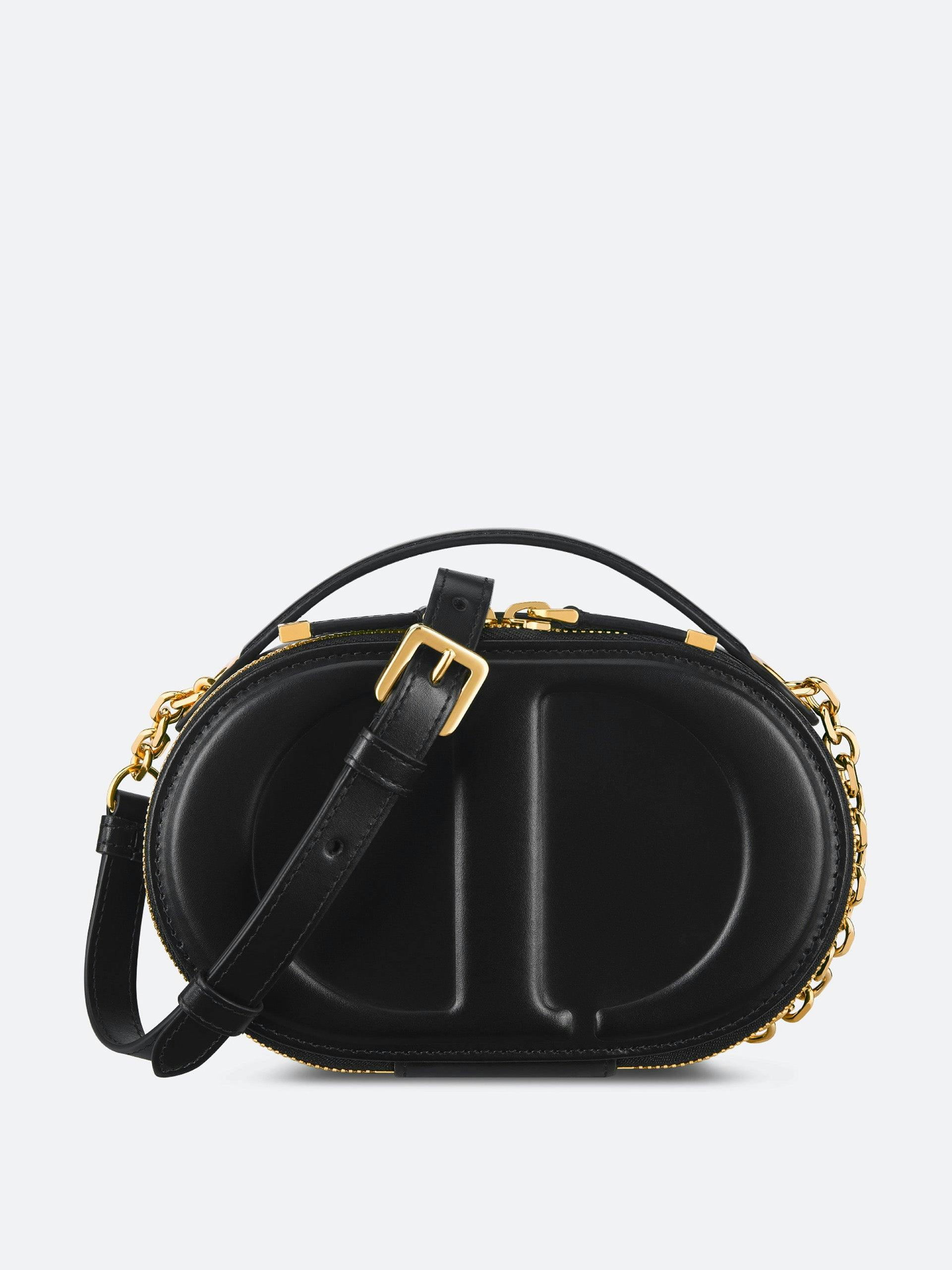 Black leather oval Camera bag