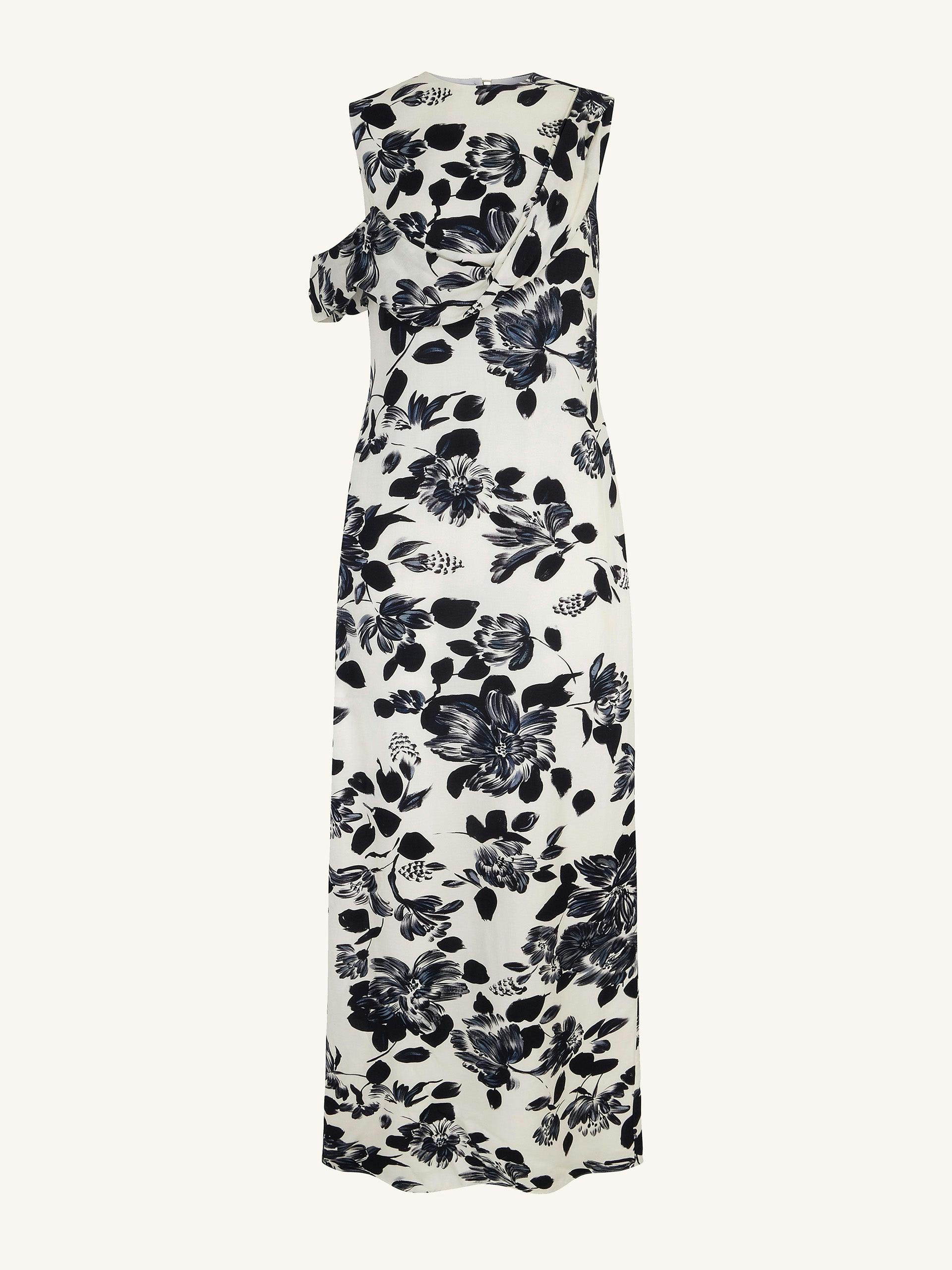 Drifa dress in black floral printed twill