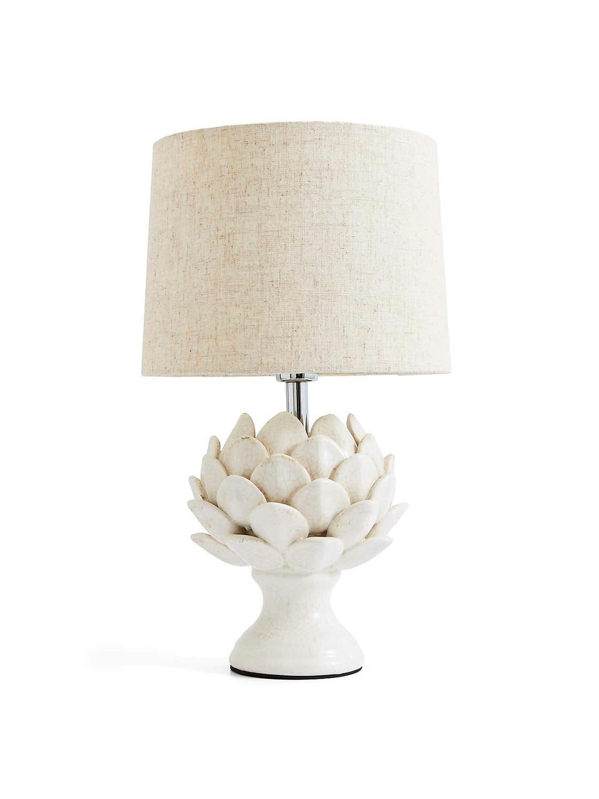 Cream artichoke table lamp with linen lampshade