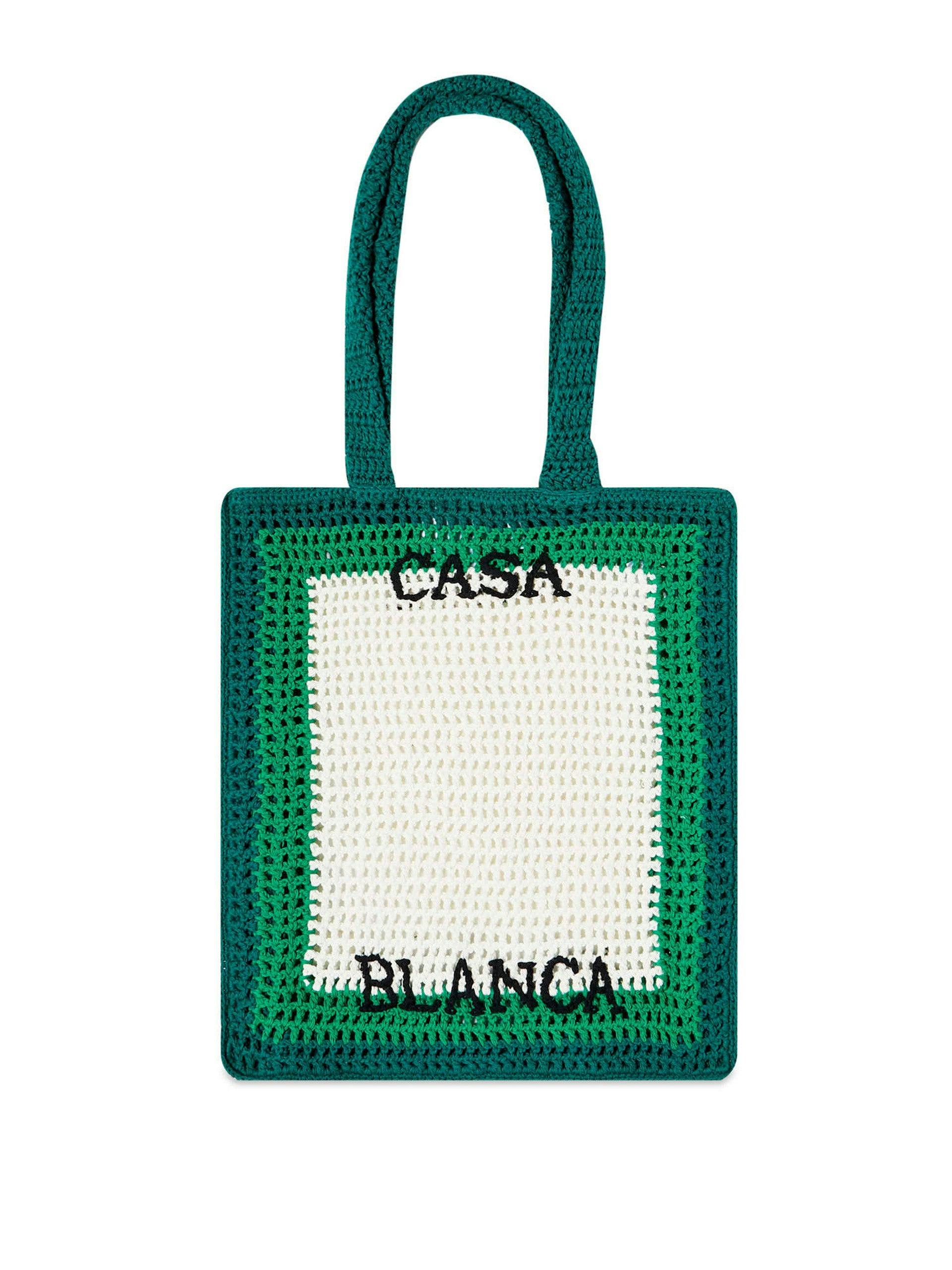 Green and white crochet tennis bag