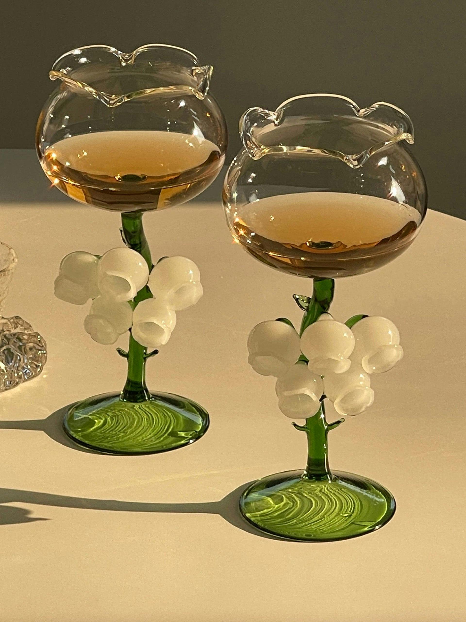 Lily of the valley stem wine glasses