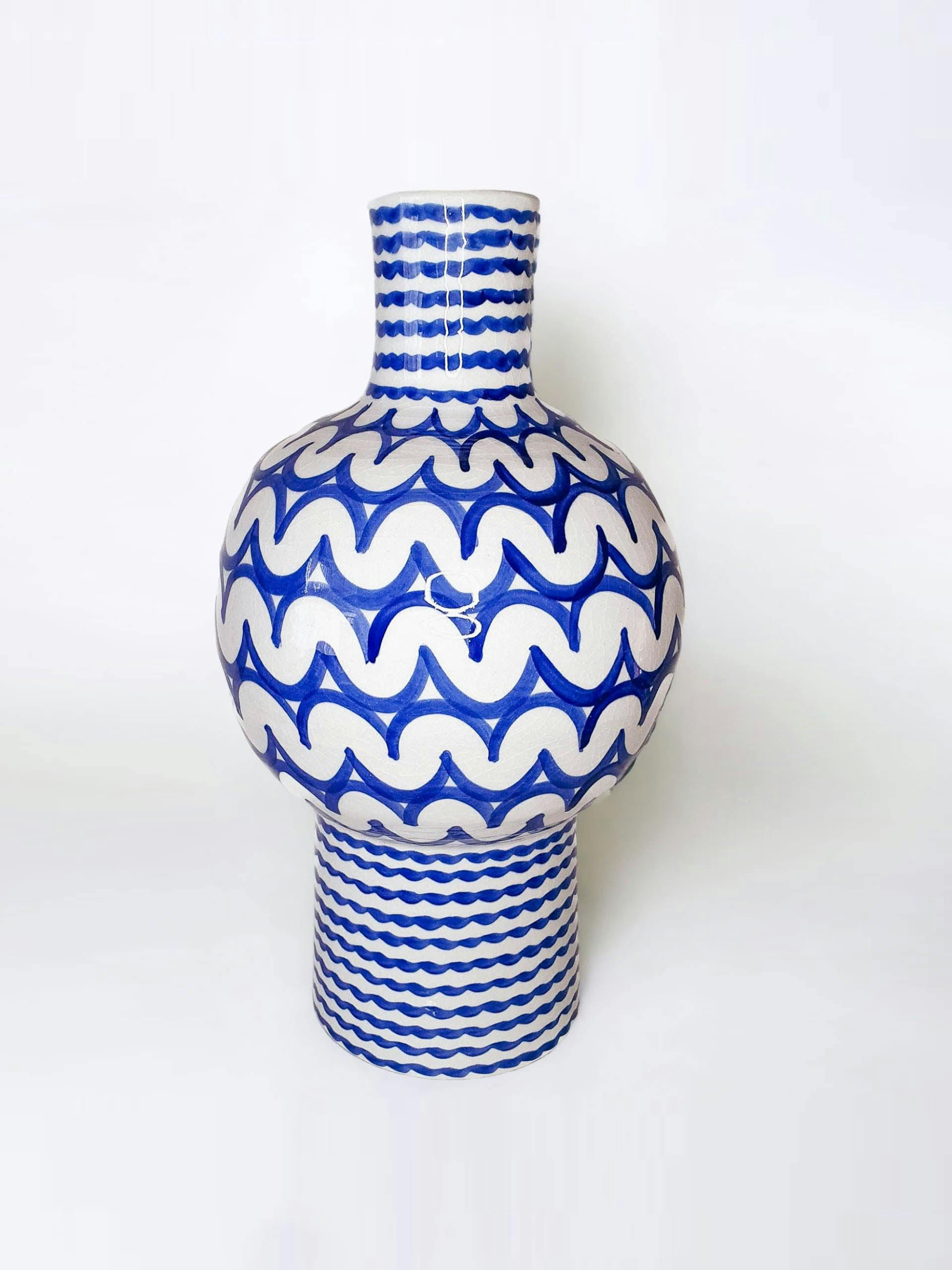 Large Mediterranean blue patterned vase