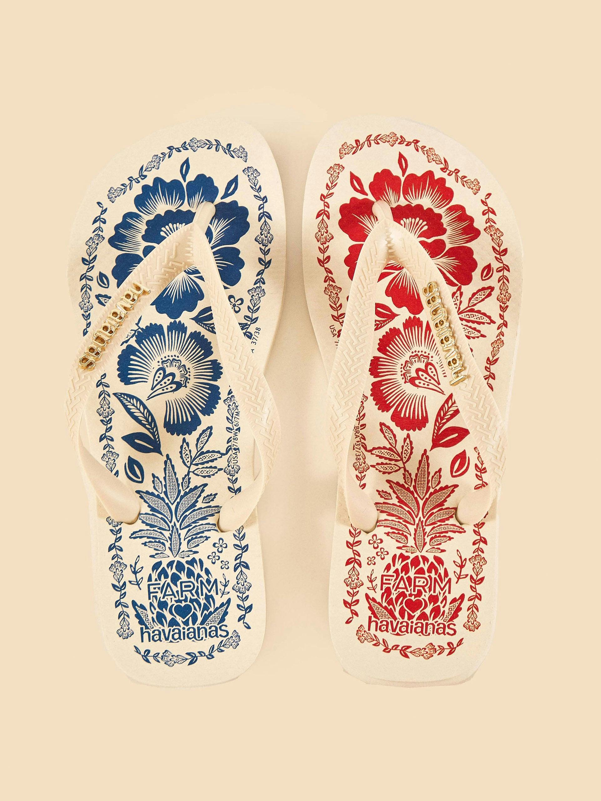 Blue and red Mixed Pineapple Garden flipflops