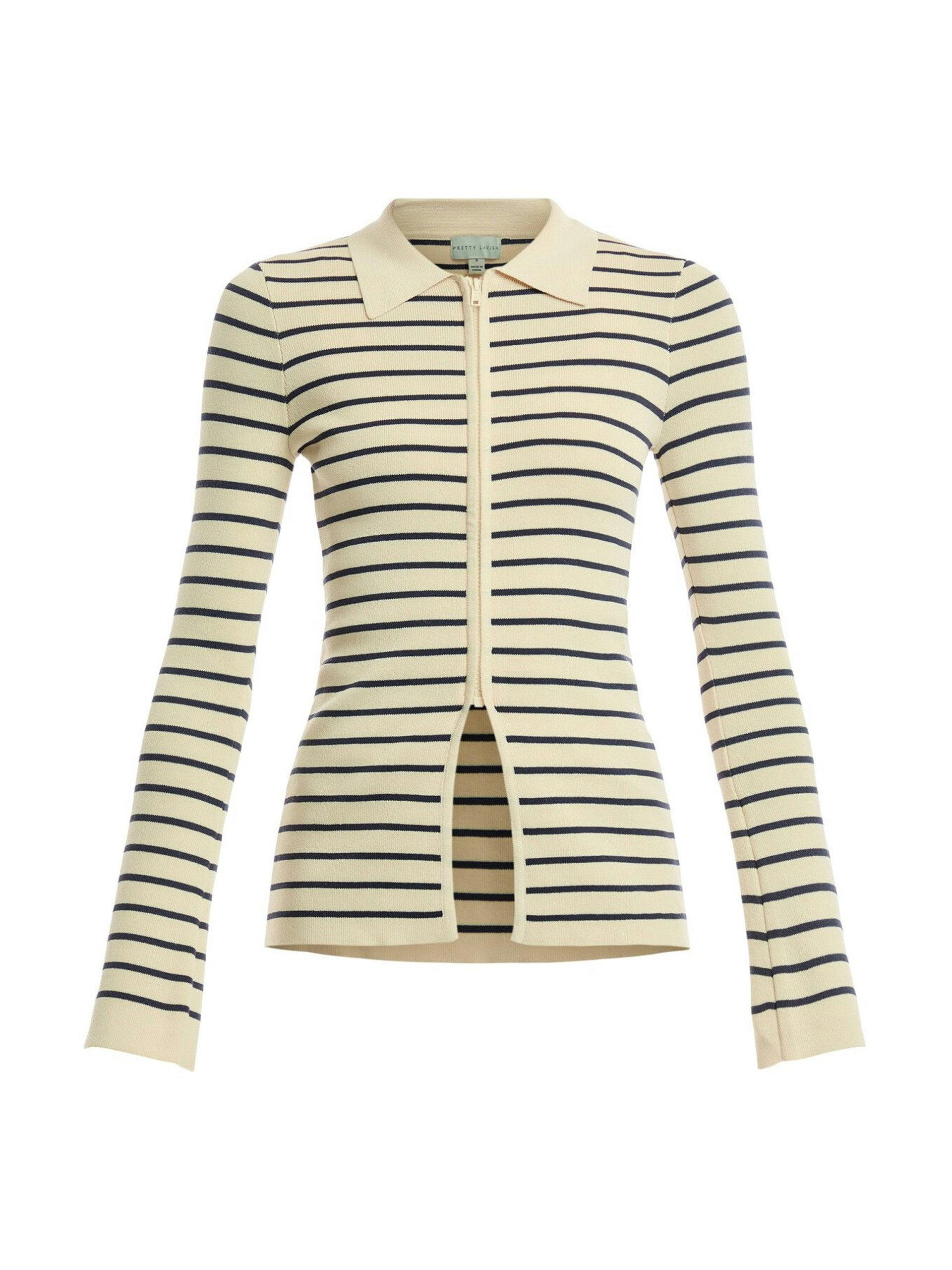 Avery striped zip knit top