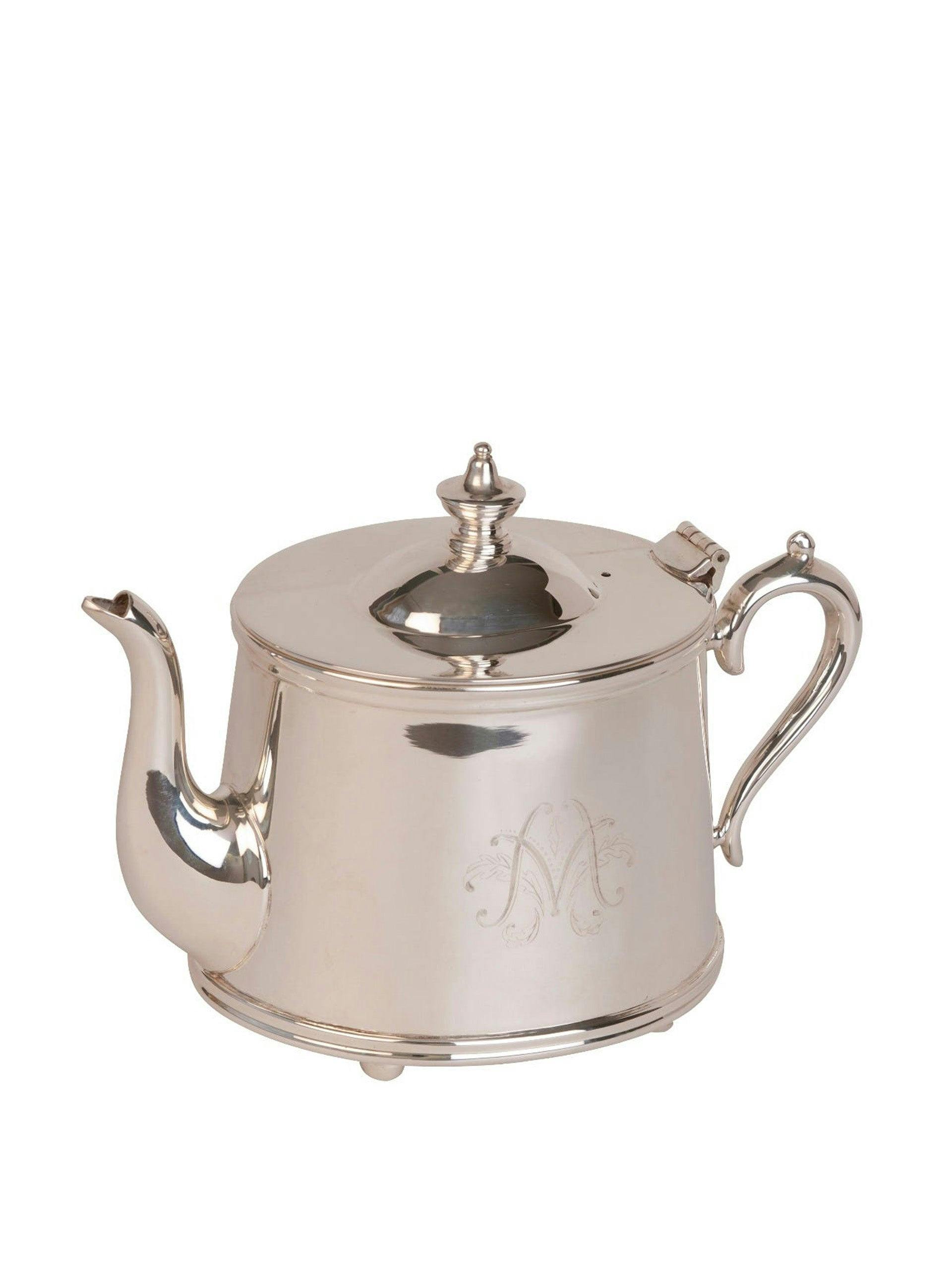 Silver-plated monogram teapot