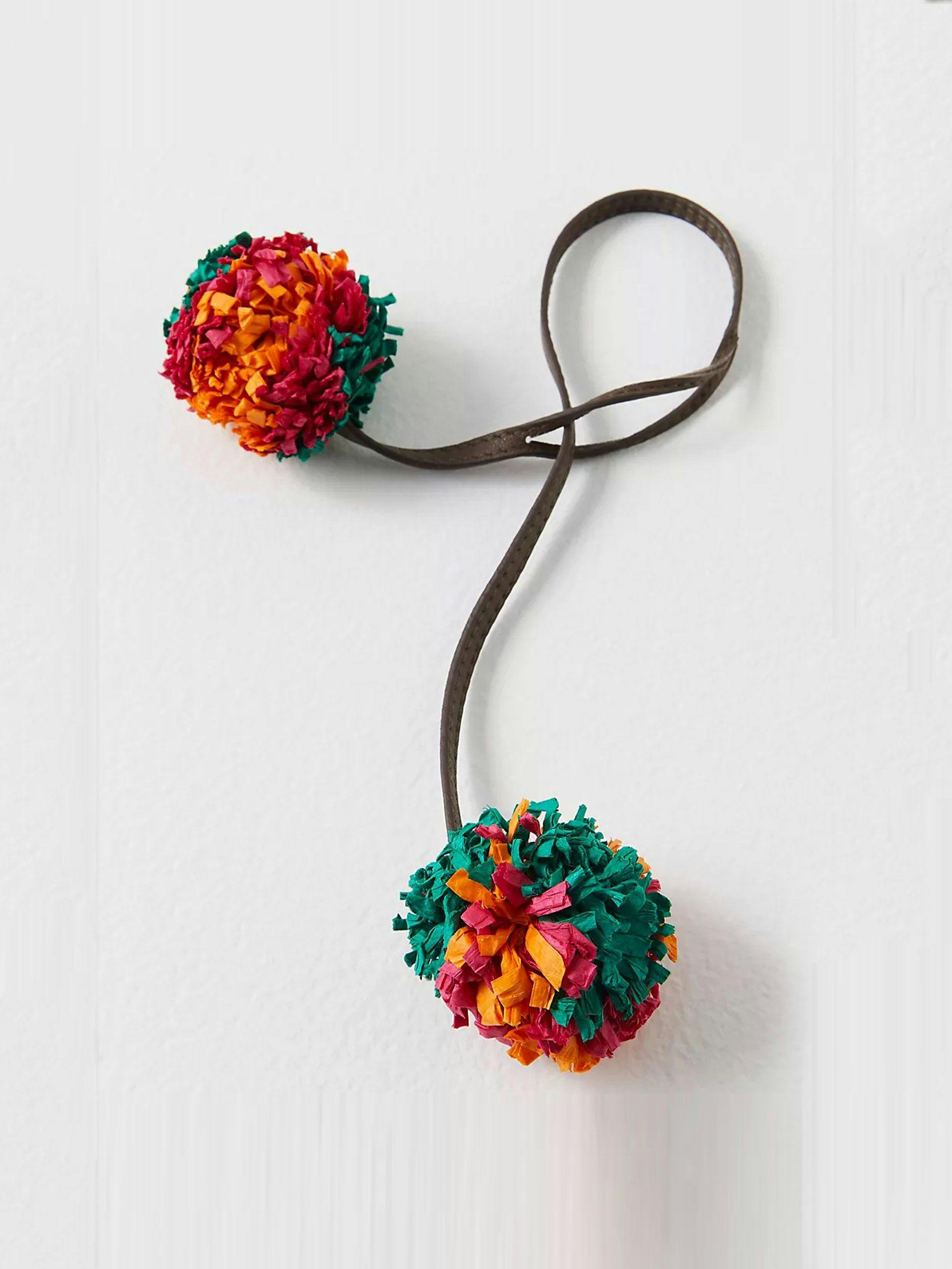 Raffia pom bag charm