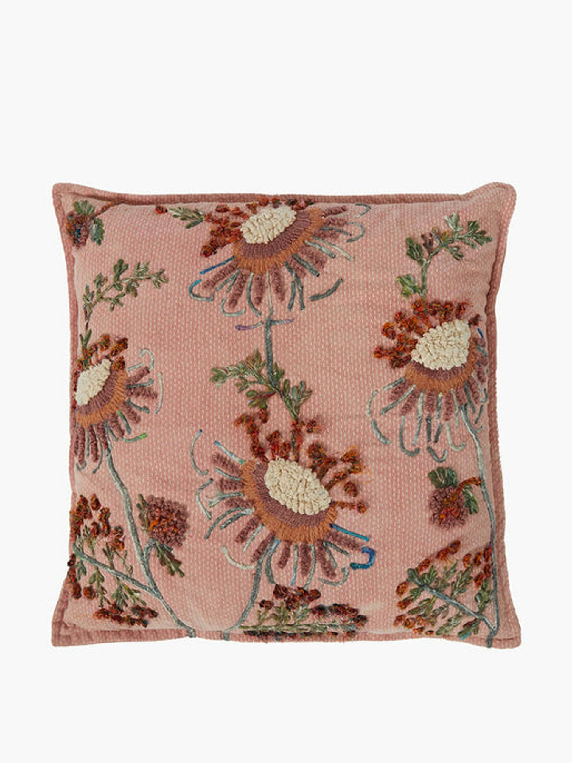Pink embroidered cushion