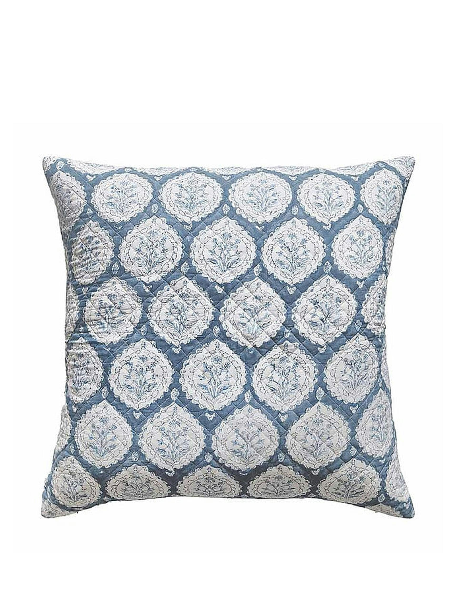 Blue block printed cushion